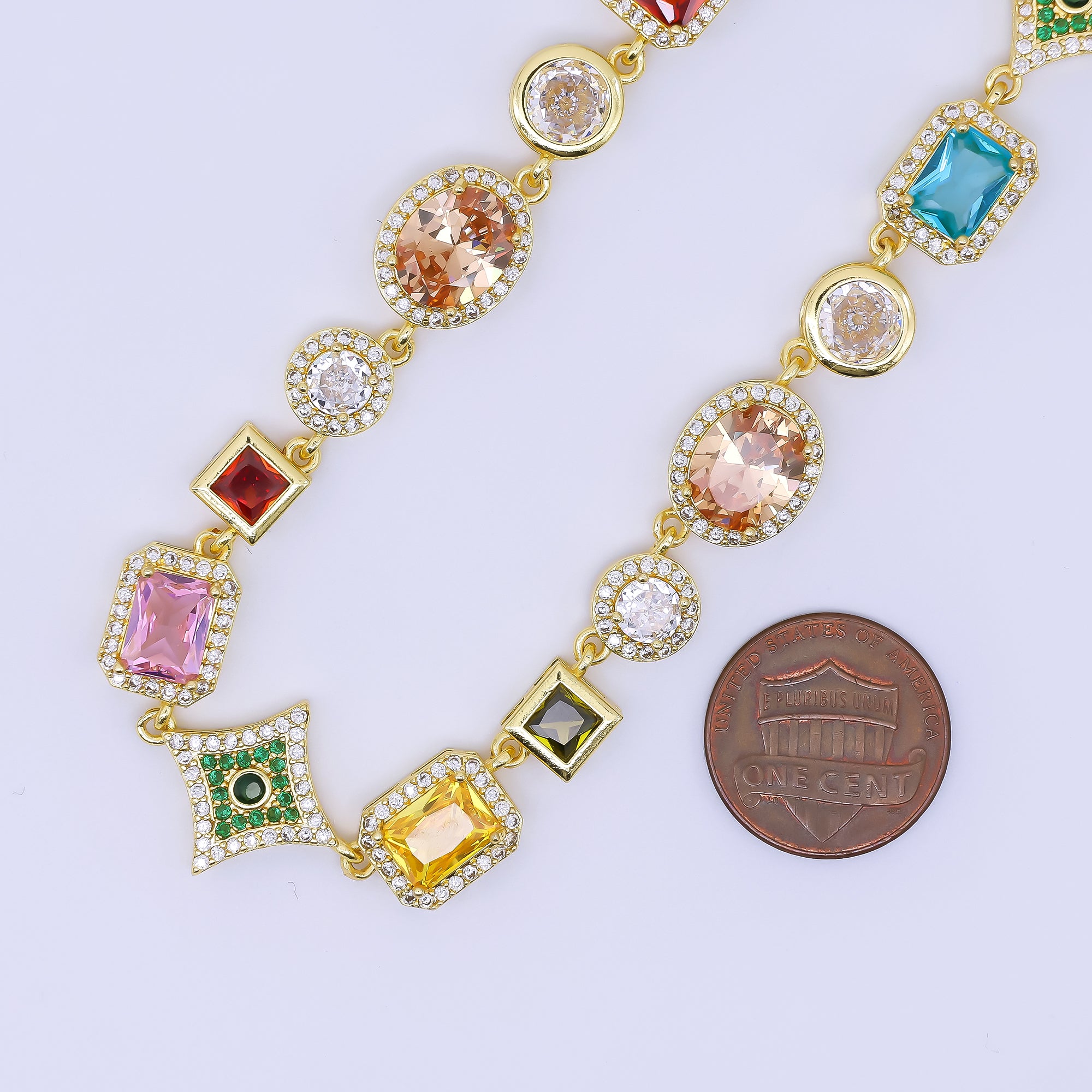 24K Gold Filled 8.7mm Multicolor Mixed-Cut CZ Starry Bead Chain 17 Inch Necklace with Extender | WA-1285