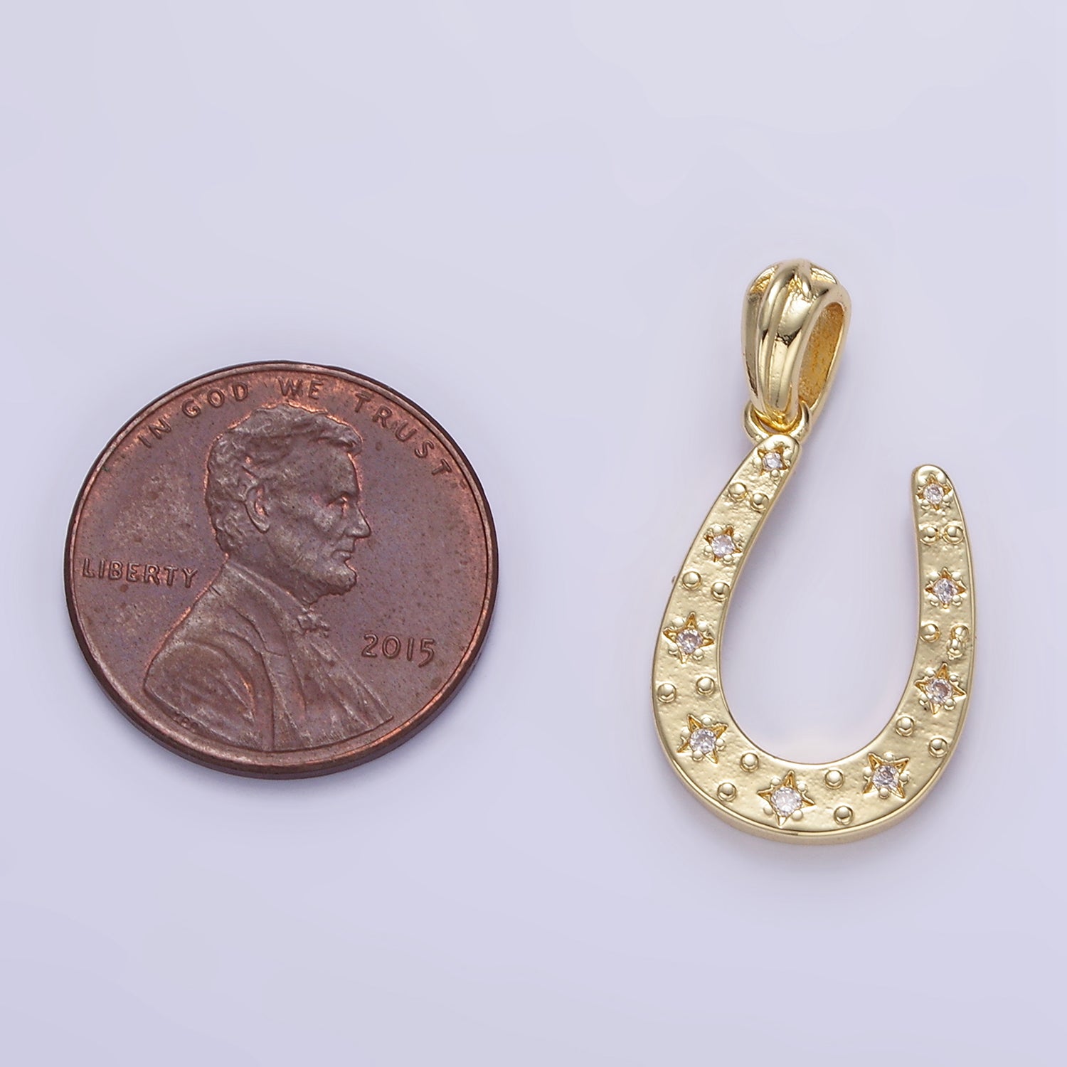 24K Gold Filled 20.5mm Clear CZ Star Horseshoe Pendant in Gold & Silver | I517