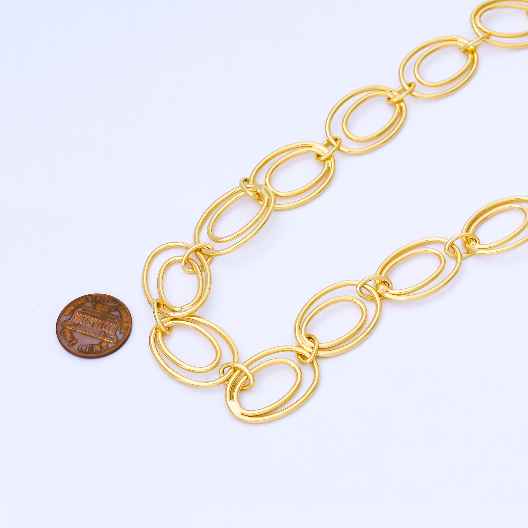 24K Gold Filled Double Oval Interlock Link Cable Unfinished Chain by Yard | Roll-1746