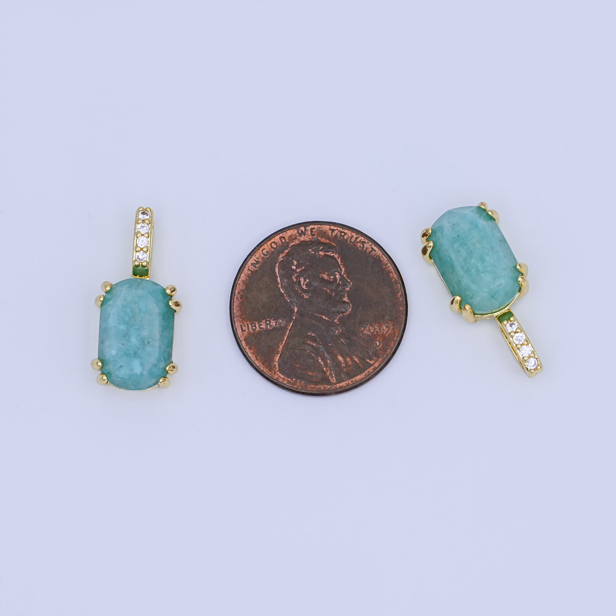 24K Gold Filled Blue Aquamarine Cabochon Micro Paved Bail Pendant | AH431