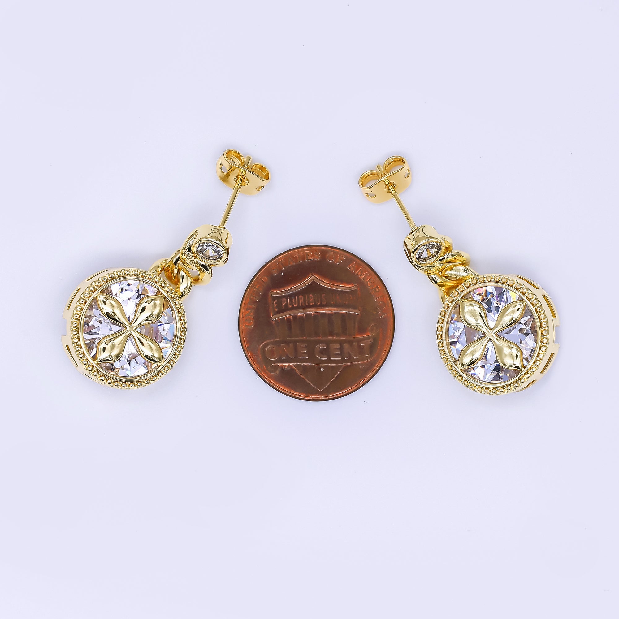 24K Gold Filled Clear CZ Golden Bloom Compass Drop Stud Earrings | AJ-093