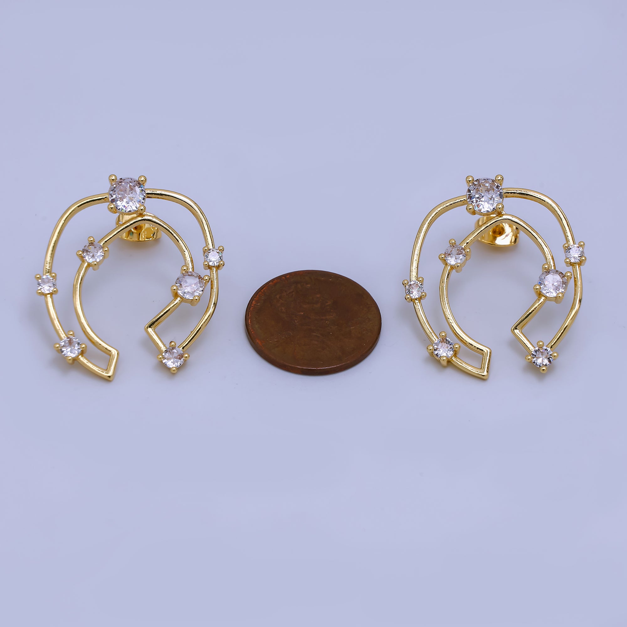 24K Gold Filled Micro Paved CZ Stars Orbit Drop Stud Earrings | AJ-047