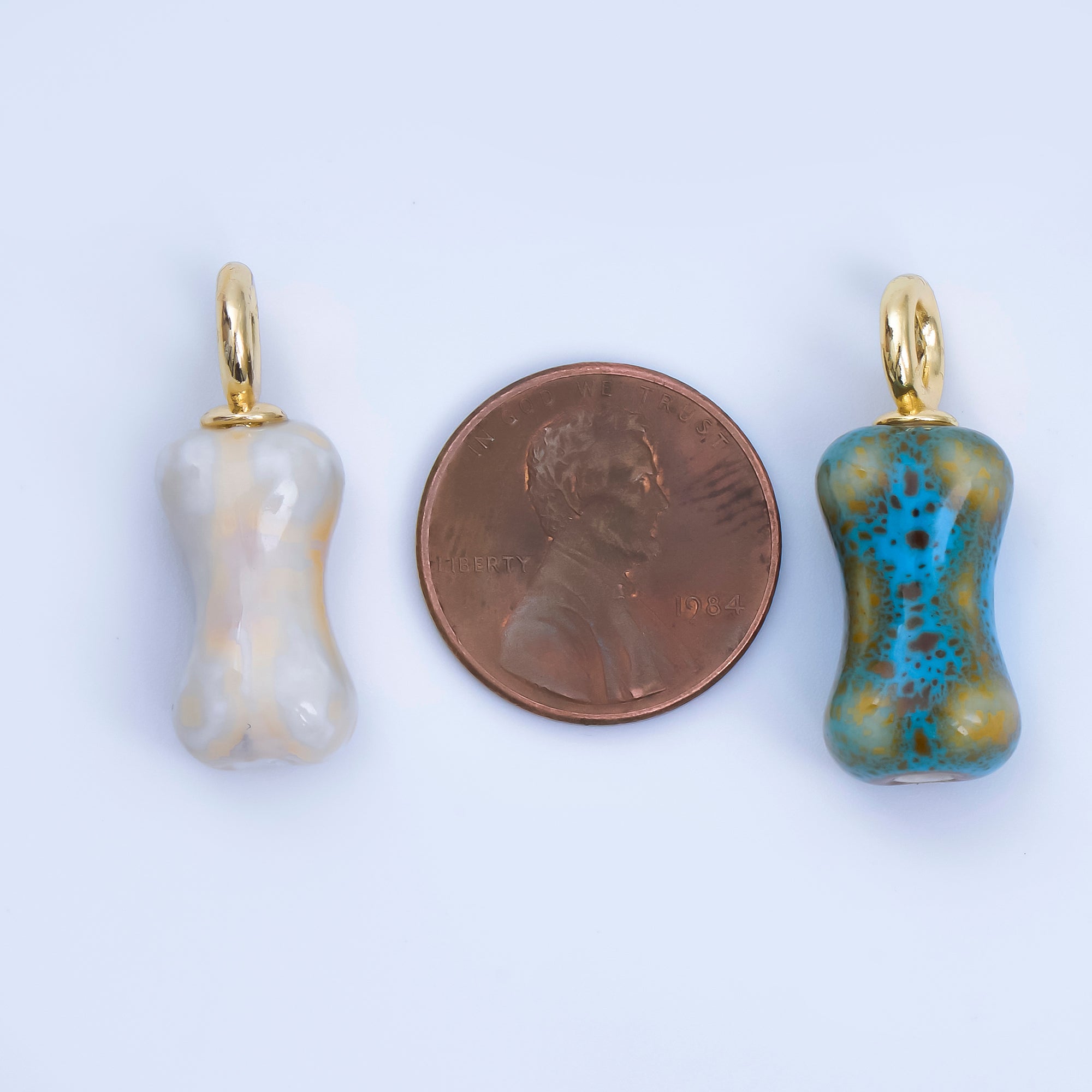 24K Gold Filled 27mm Teal, White, Brown Ceramic Dog's Bone Charm | AF1257 - AF1258
