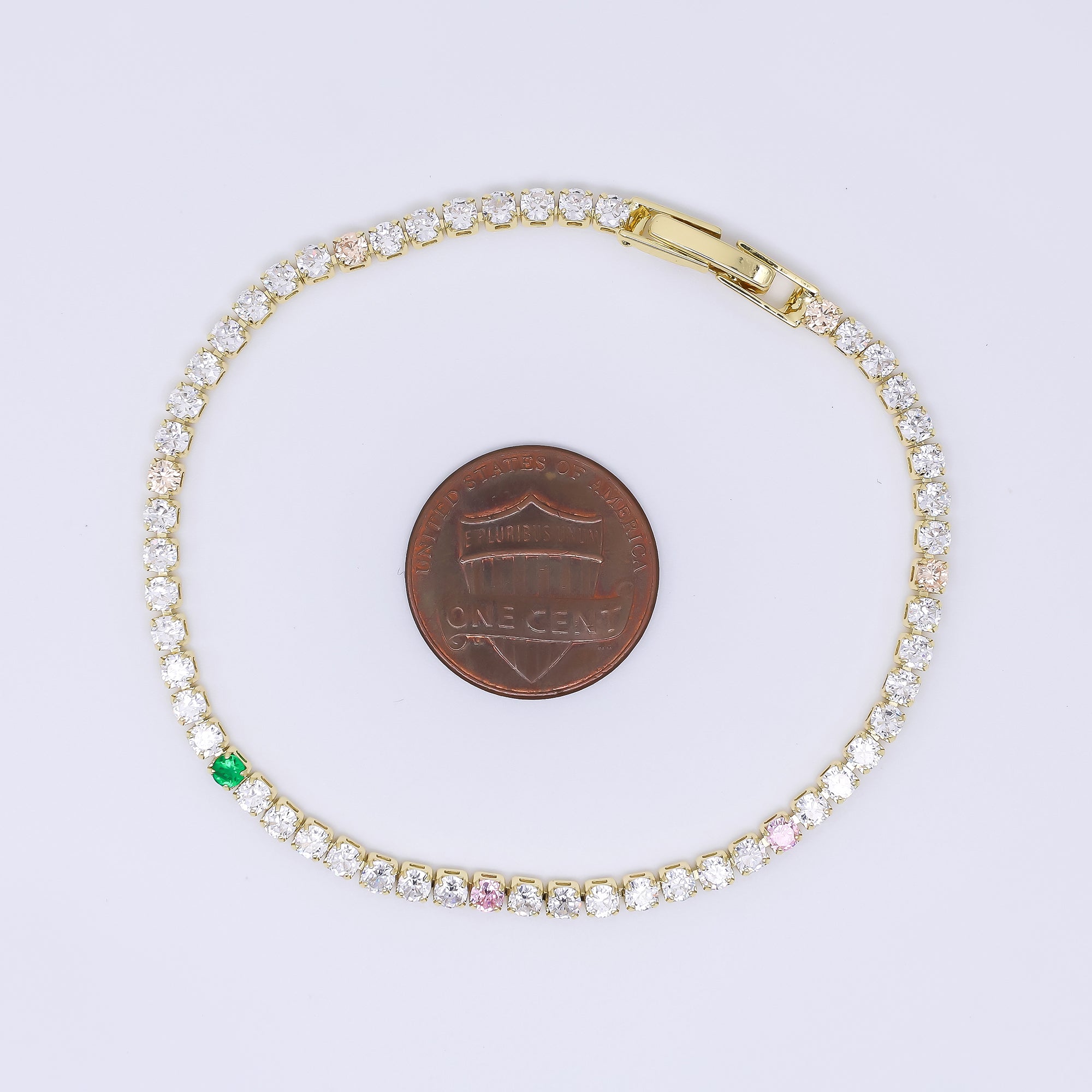 24K Gold Filled 2.5mm Clear, Green, Pink Round CZ 7 Inches Tennis Bracelet | WA-3822