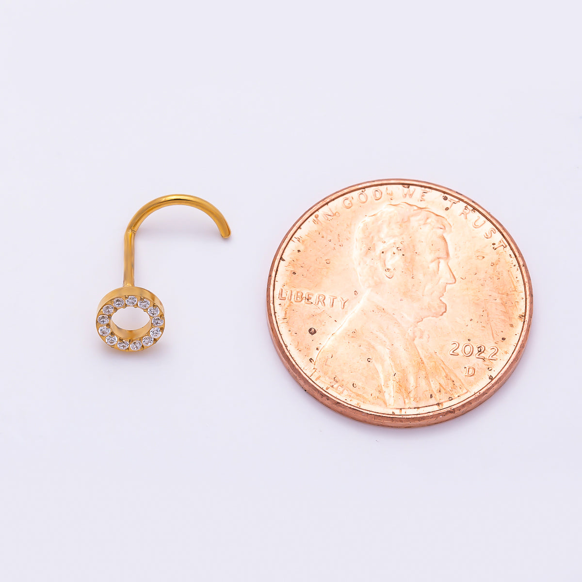 Titanium 4.5mm Open Round Micro Paved CZ Cartilage Nose Single Piercing Stud in Gold & Silver | Findings-00450 Findings-00451