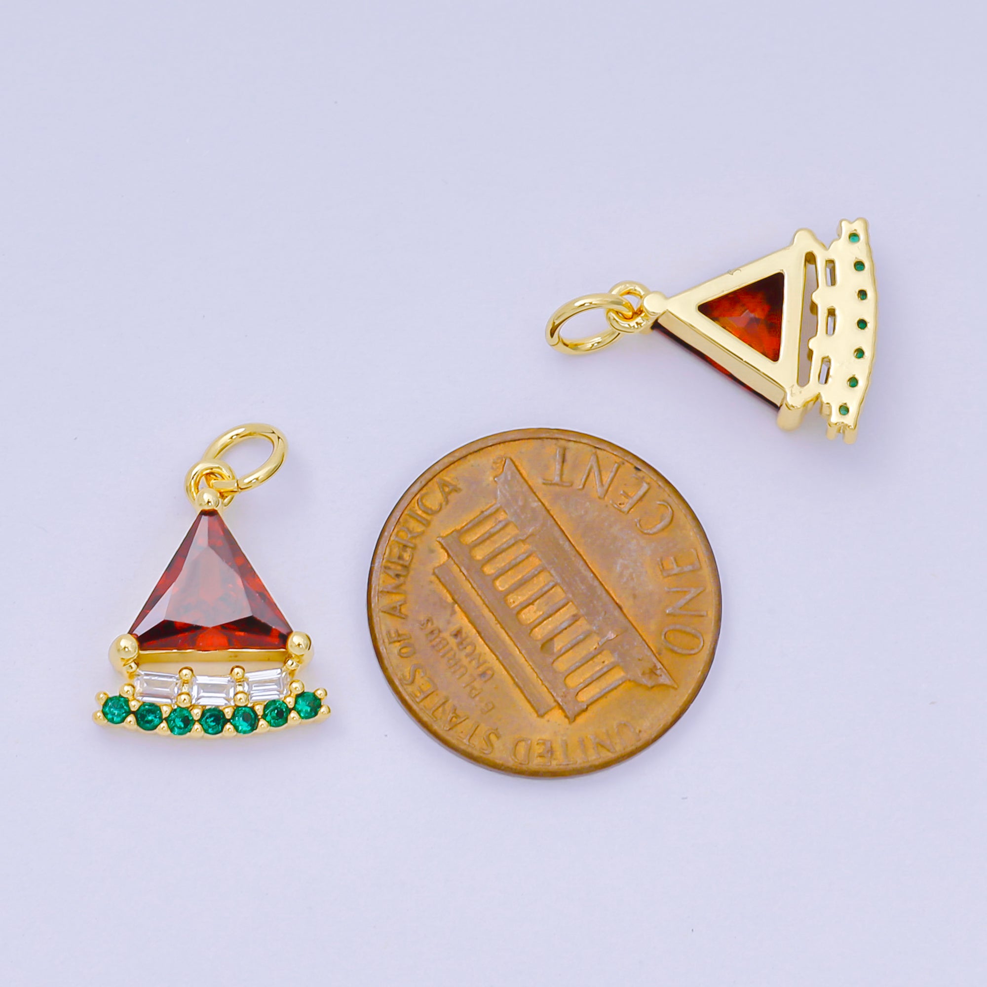 24K Gold Filled 15mm Red Triangle CZ Fancy Watermelon Fruit Charm | AH-681