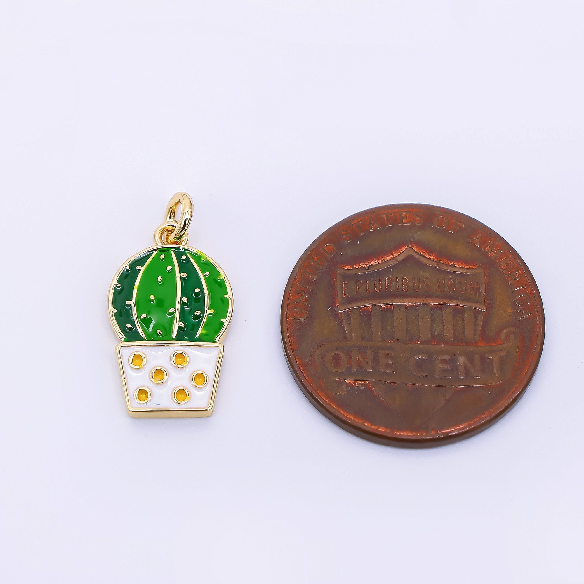 24K Gold Filled 15mm Enamel Art Cactus Plant Charm | AF-515