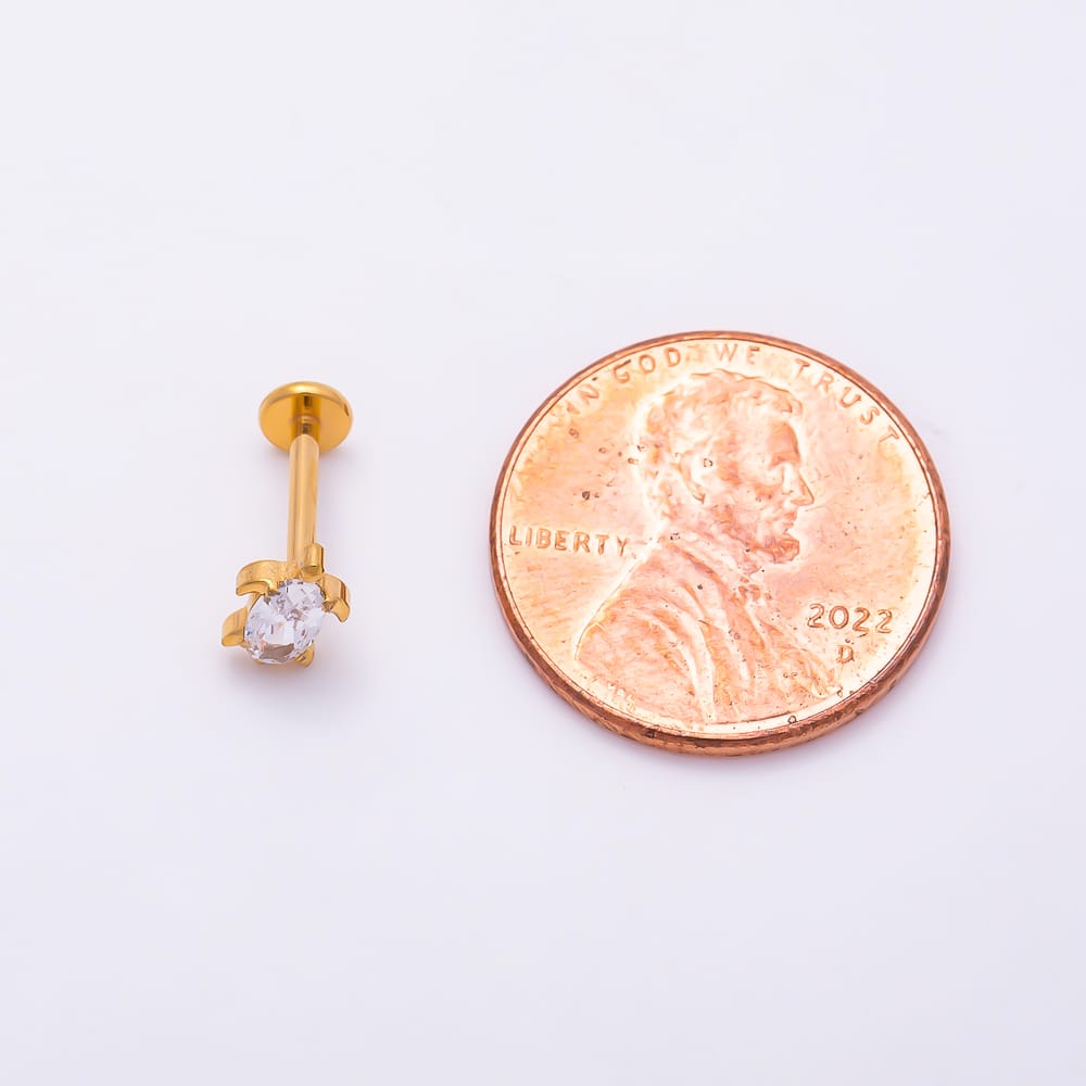 Titanium 7mm Oval CZ Sea Turtle Cartilage Piercing Flat Back Stud in Gold & Silver | BJ-00263 BJ-00264