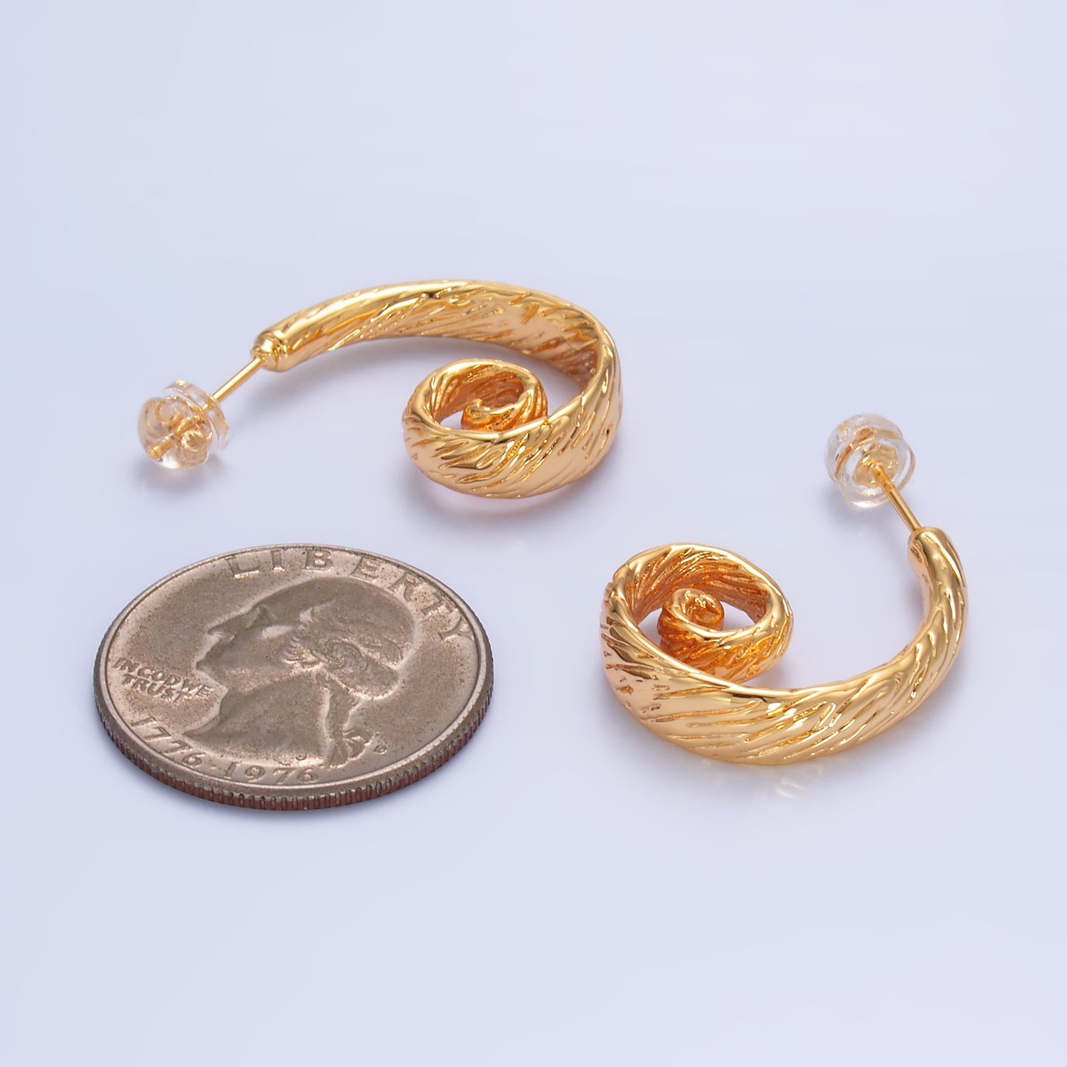 24K Gold Filled 25mm Line-Textured Circular J-Shaped Hoop Earrings | AB1470