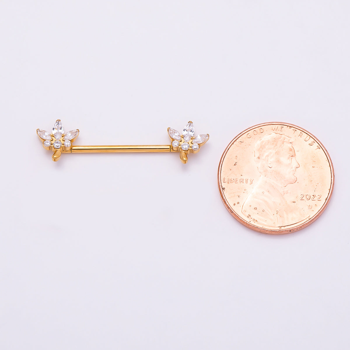 24K Gold Filled Clear CZ Marquise Flower Nipple Barbell Piercing Body Jewelry in Gold & Silver | Findings-00264 Findings-00265