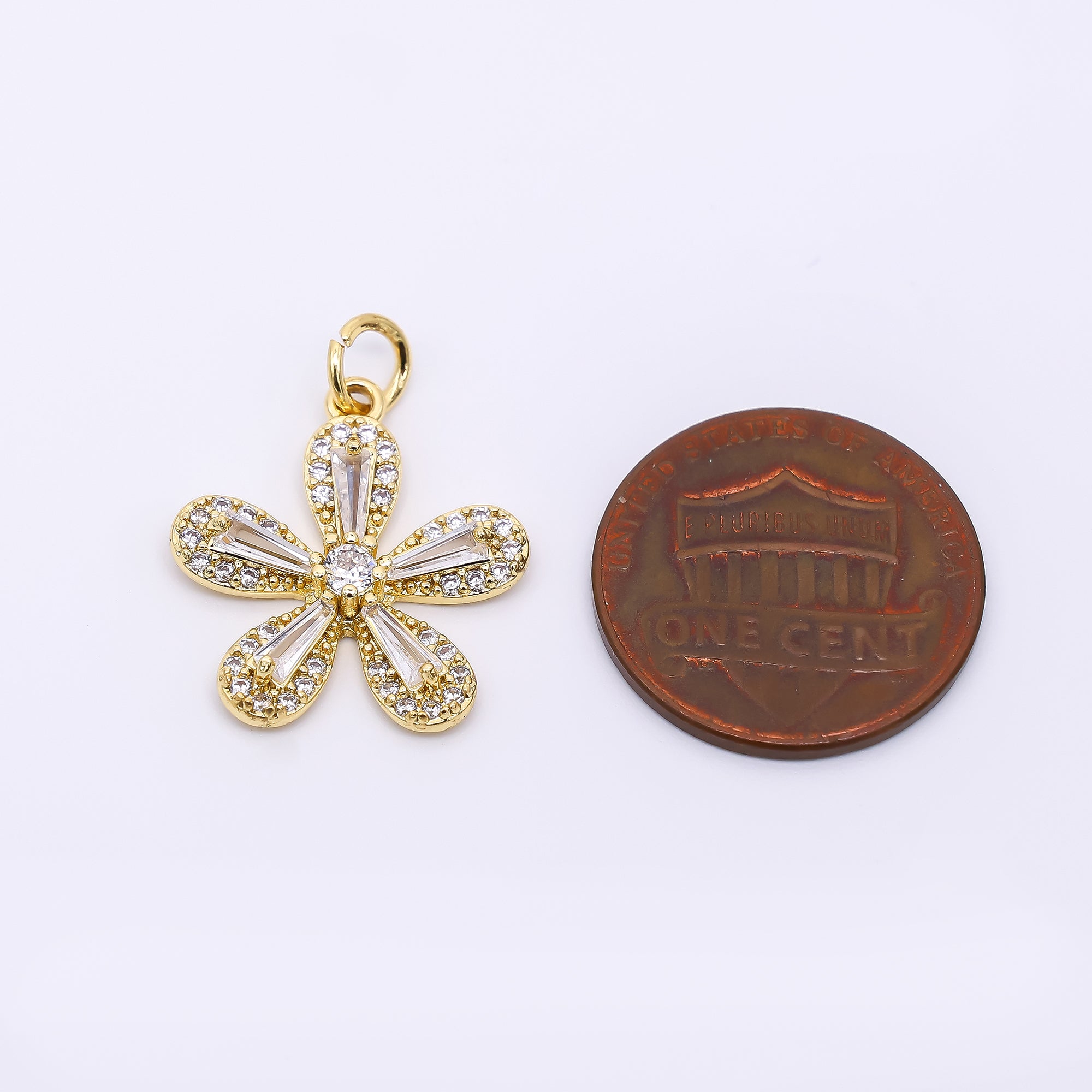 24K Gold Filled 19mm Mixed-Cut CZ Amarylis Blossom Flower Charm | AJ-498