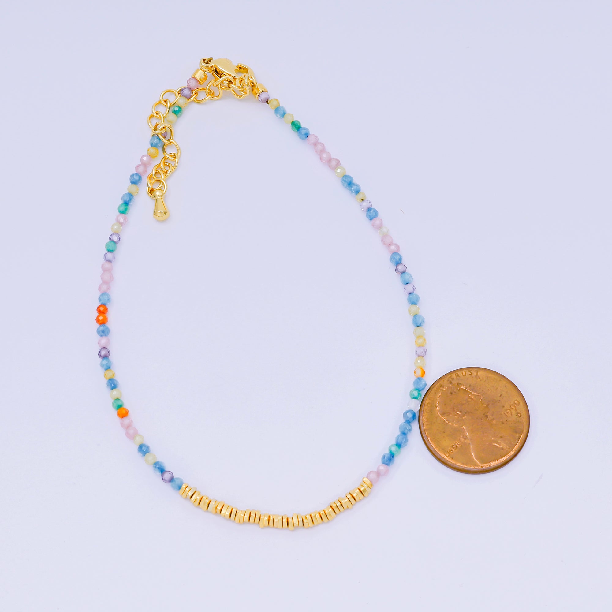 24K Gold Filled Colorful Gemstone Bead Bracelet in Black, Orange, & White | WA-3741 - WA-3763