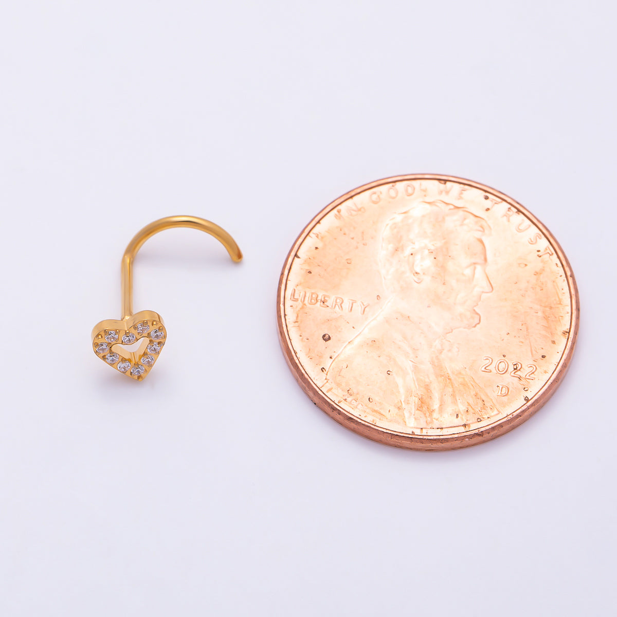 Titanium 4.5mm Open Heart Micro Paved CZ Cartilage Nose Single Piercing Stud in Gold & Silver | Findings-00446