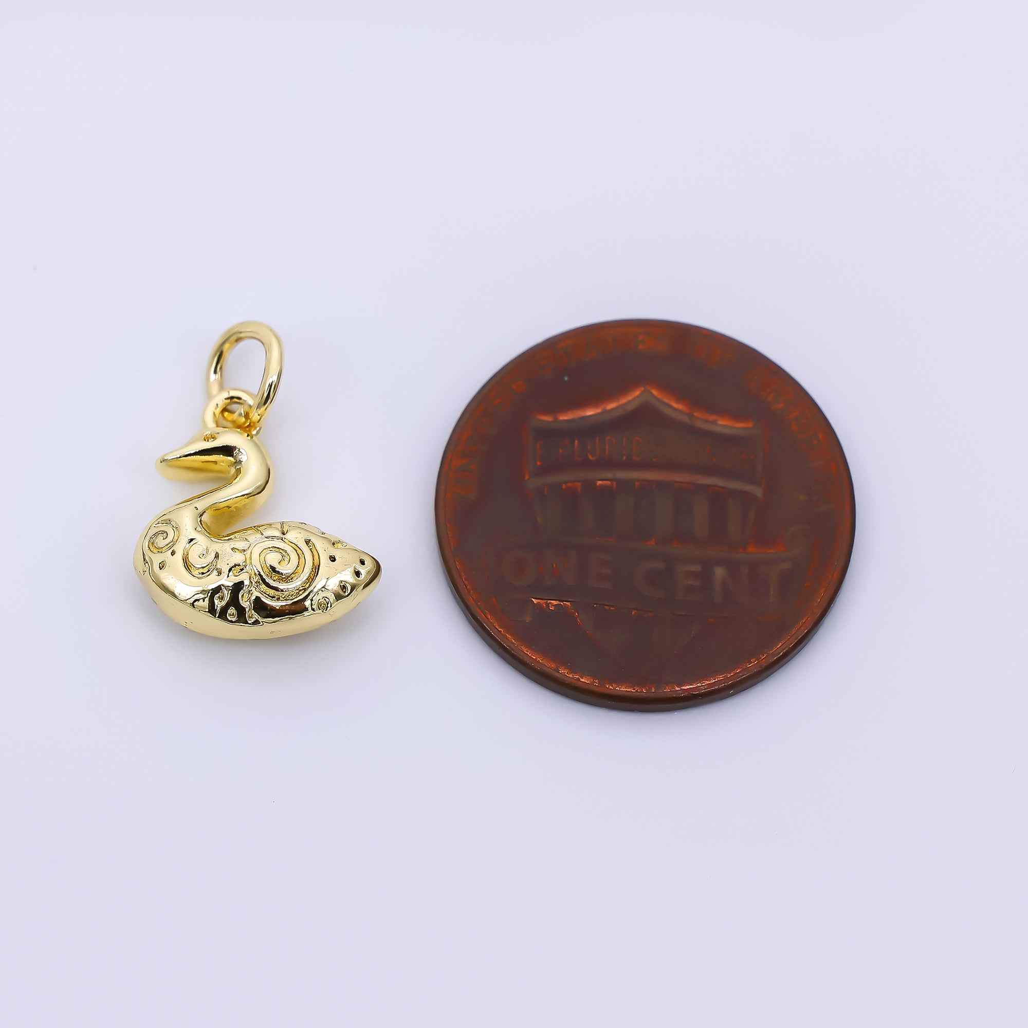 24K Gold Filled 13mm Patterned Duck Animal Charm | D-519