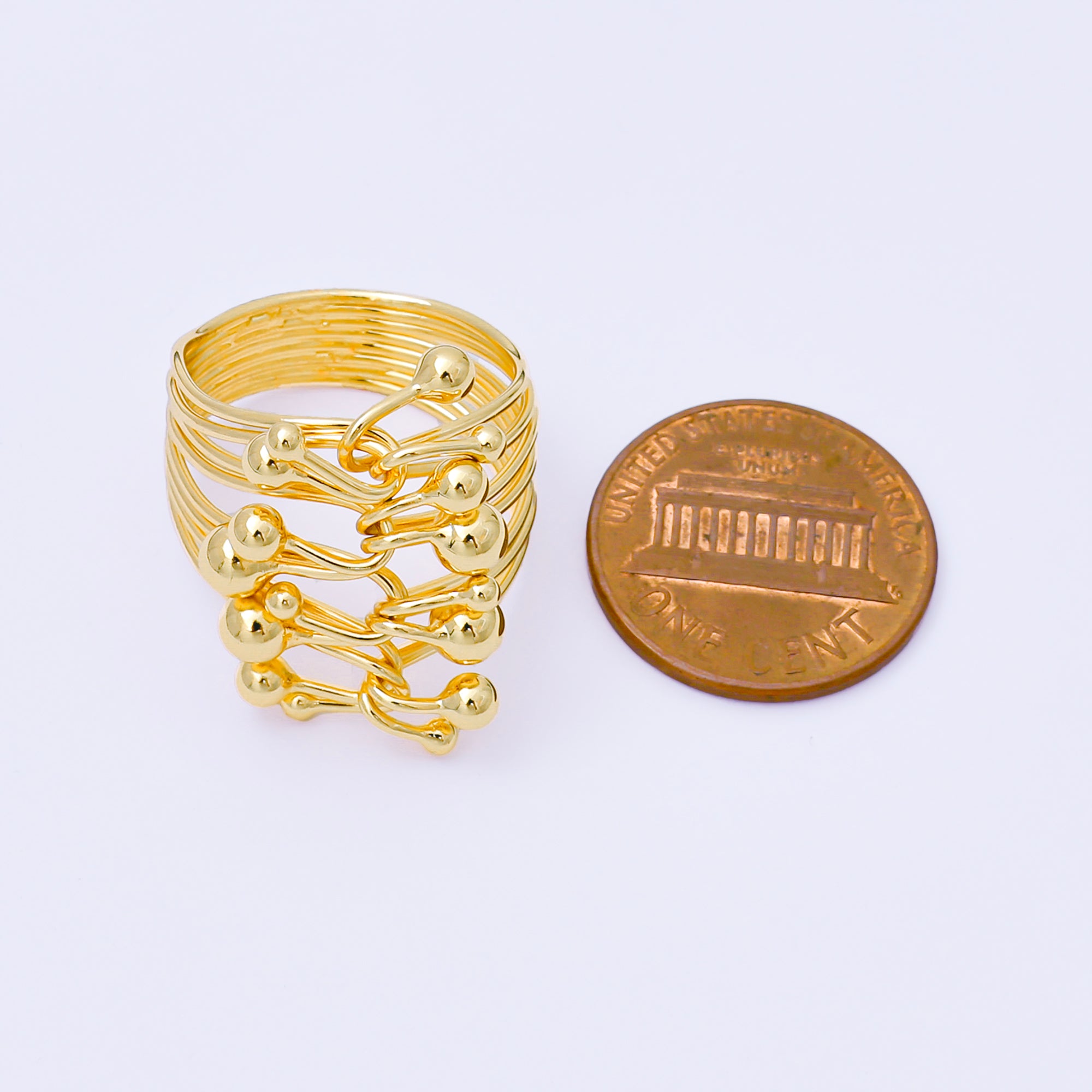 24K Gold Filled Multiple Bead Tied Knot Band Wrap Ring | O2005