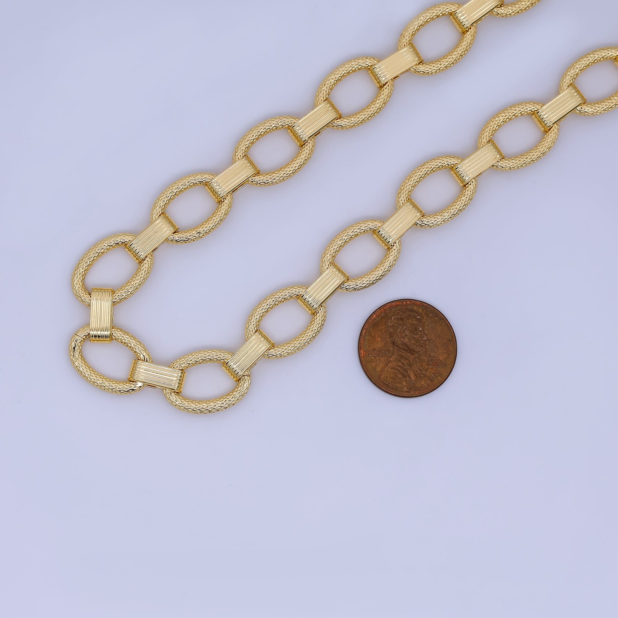 24K Gold Filled 12mm x 4mm Snake Textured Ribbed Link Cable Unfinished Statement Chain by Yard | Roll-2013