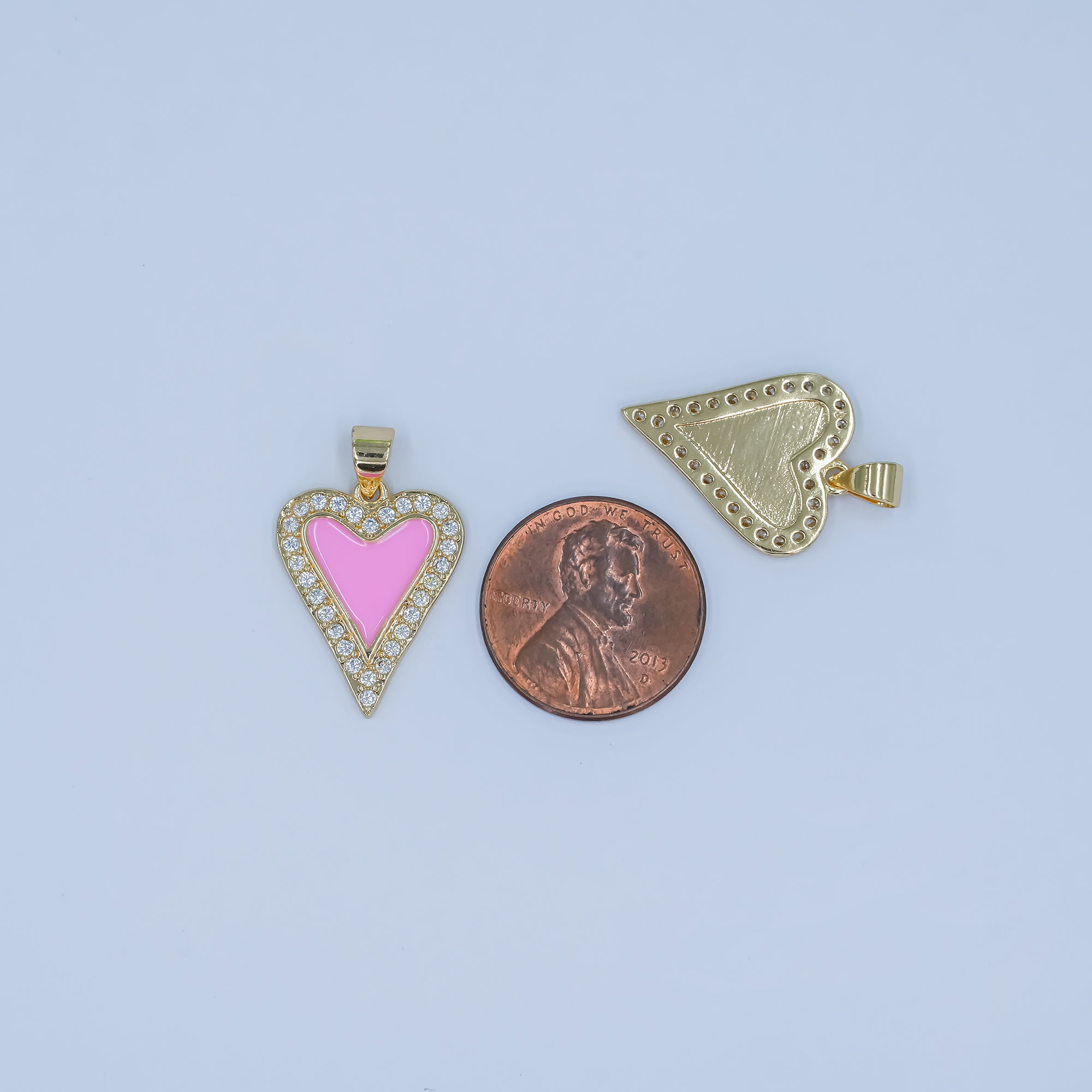 24K Gold Filled Pink Enamel Micro Paved CZ Heart Pendant | AA1480
