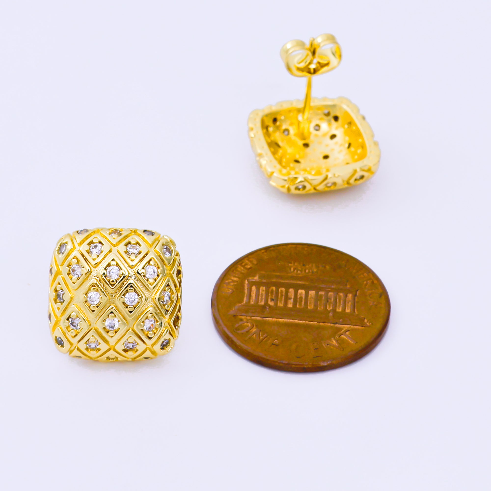 24K Gold Filled Micro Paved CZ Rhombus Dainty Stud Earrings | AI477