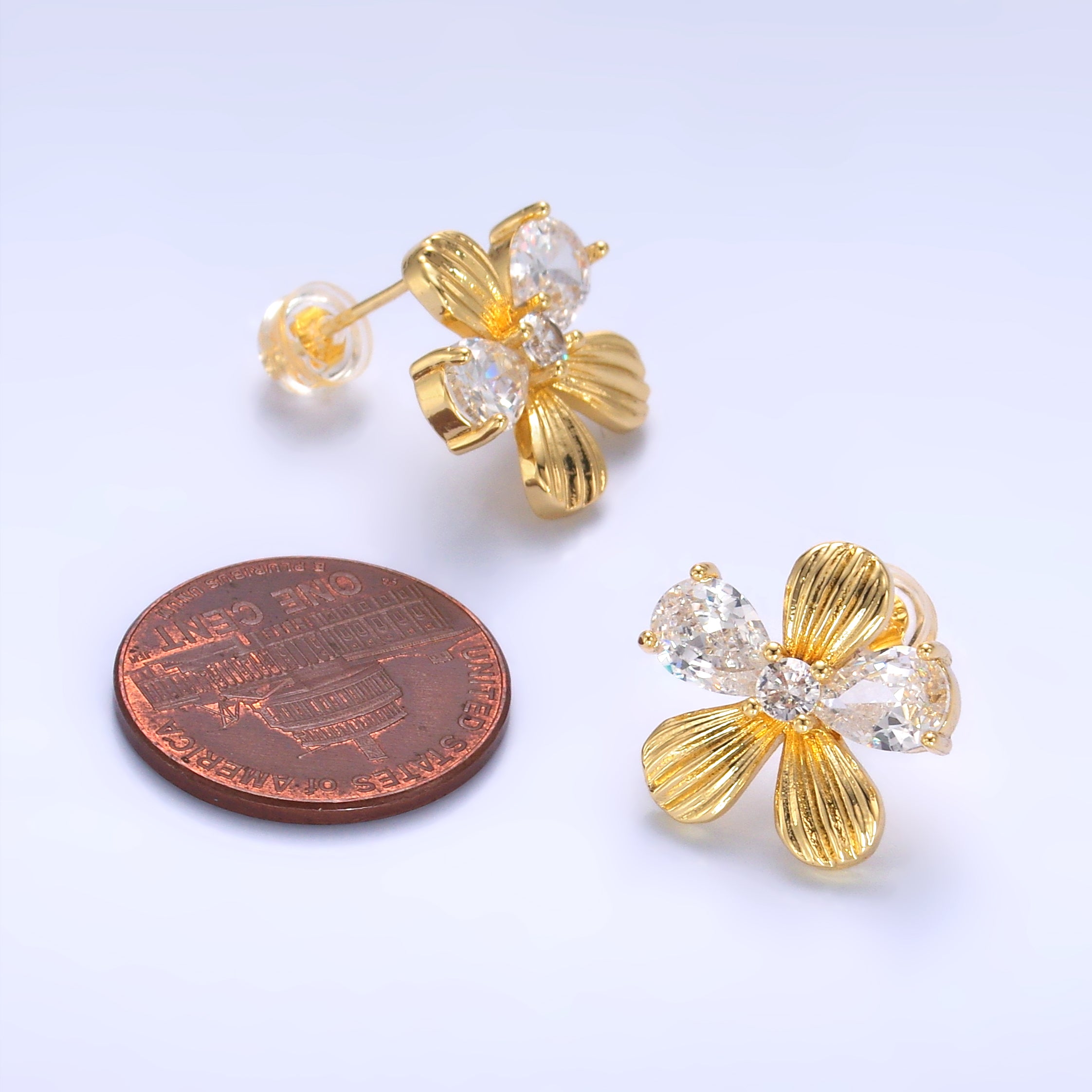 24K Gold Filled CZ Flower Lined Stud Earrings | AB710