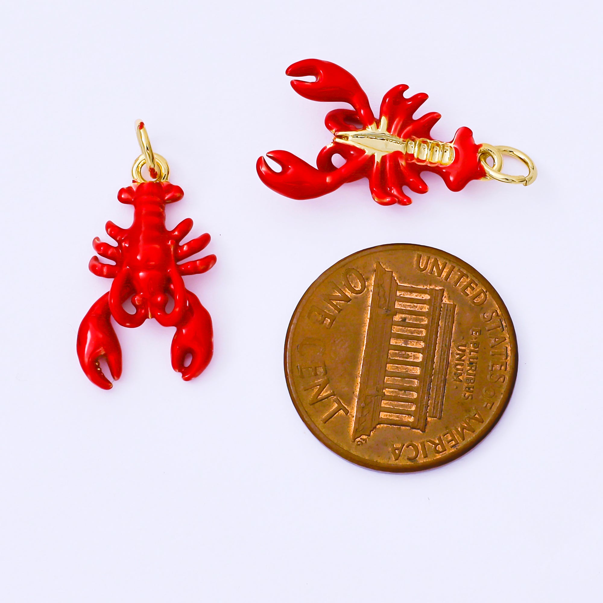24K Gold Filled 20mm Red Enamel Seafood Crawfish Lobster Mini Charm | AF1512