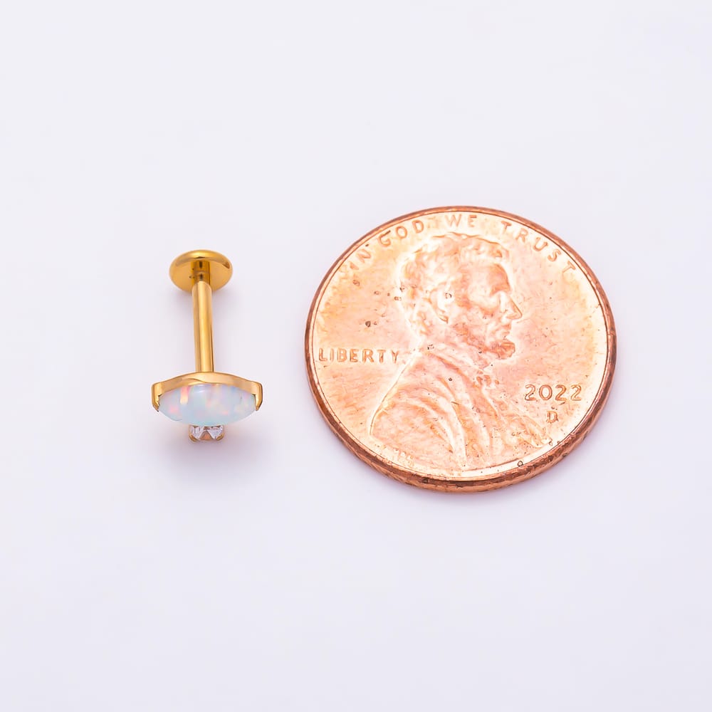 Titanium 5mm White Opal Marquise CZ Cartilage Piercing Flat Back Stud in Gold & Silver | BJ-00271 BJ-00272
