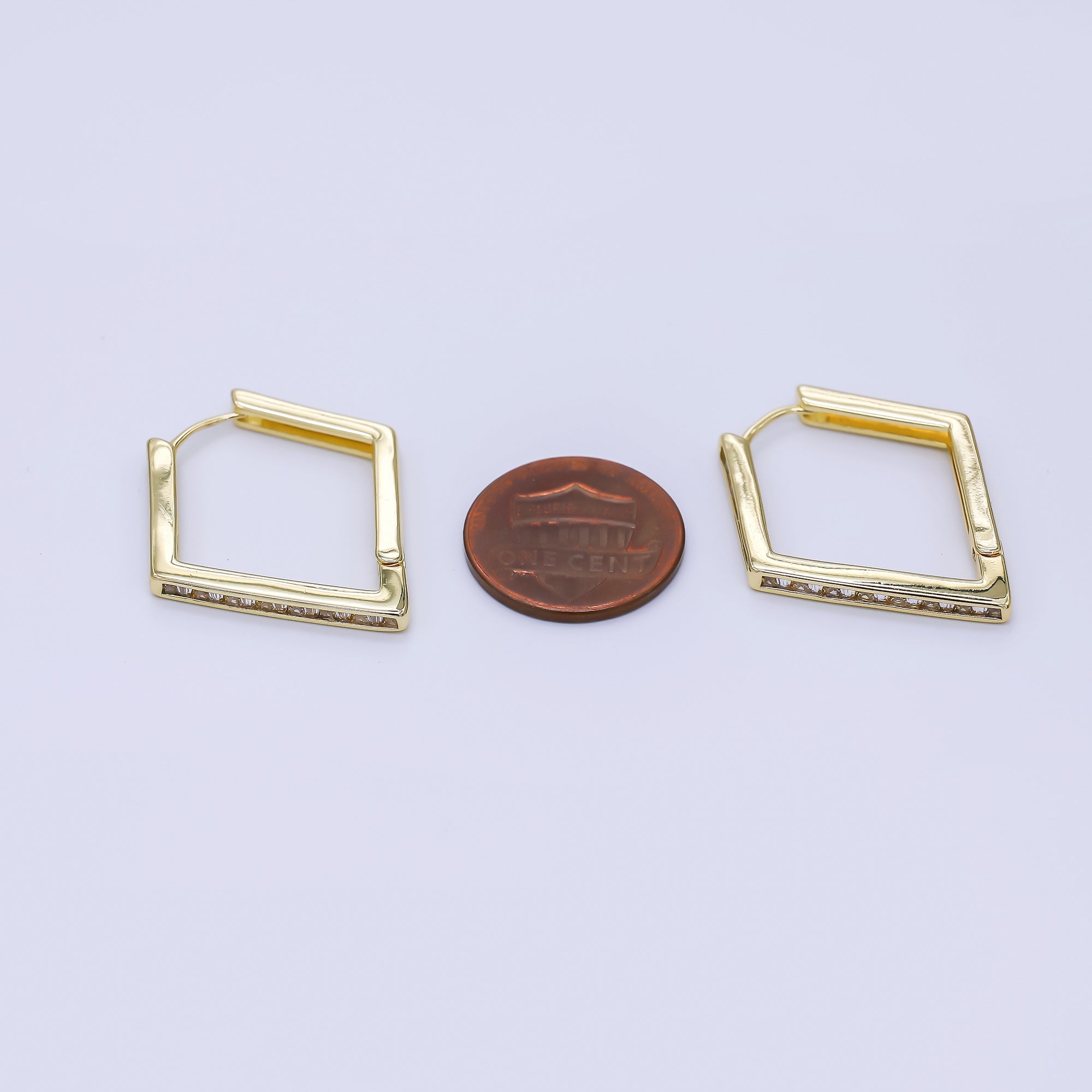 24K Gold Filled Clear CZ Diamond-Shaped Lever Back Hoops Earrings | AJ-059