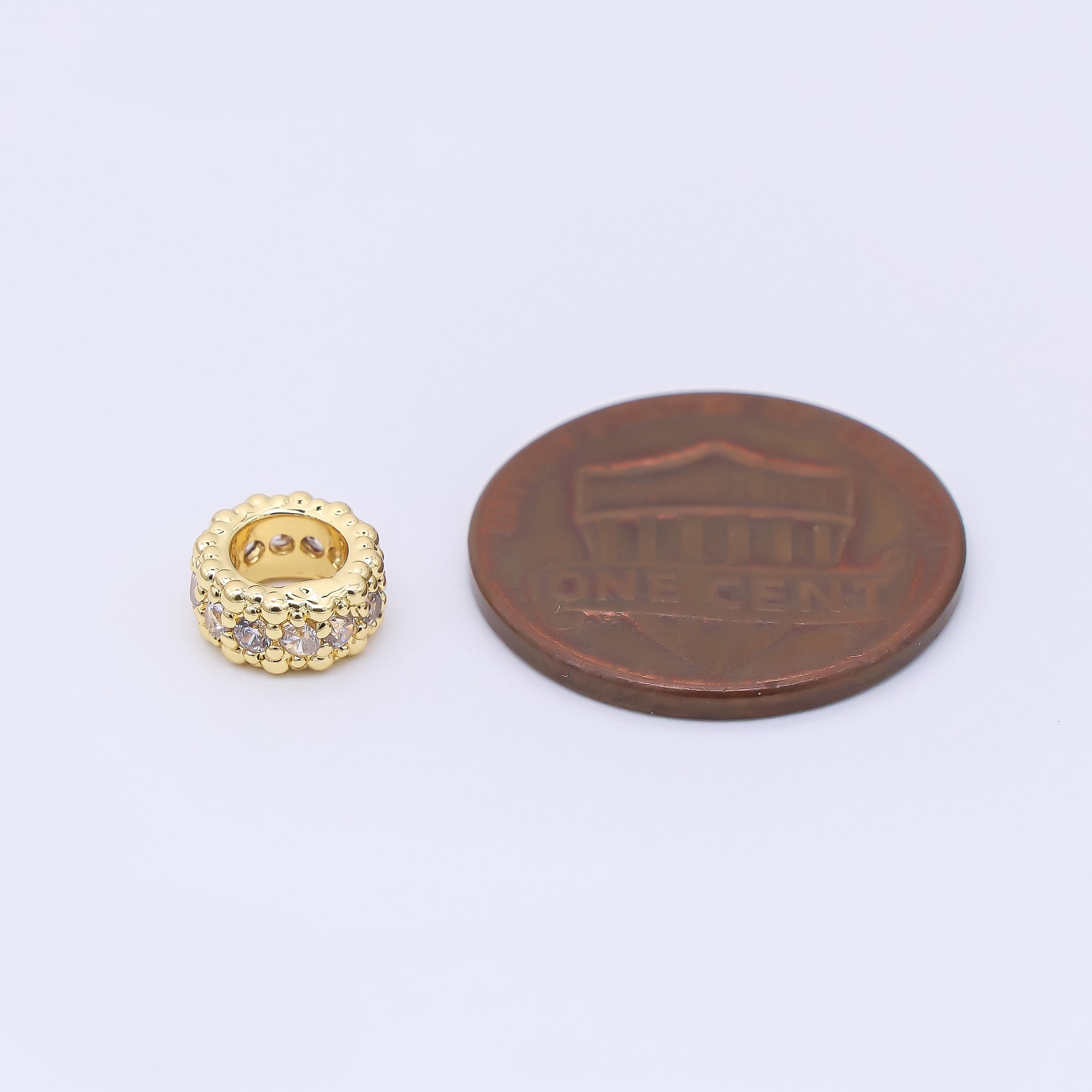 24K Gold Filled 7mm Clear CZ Dotted Bubble Rondelle Spacer Bead | B915