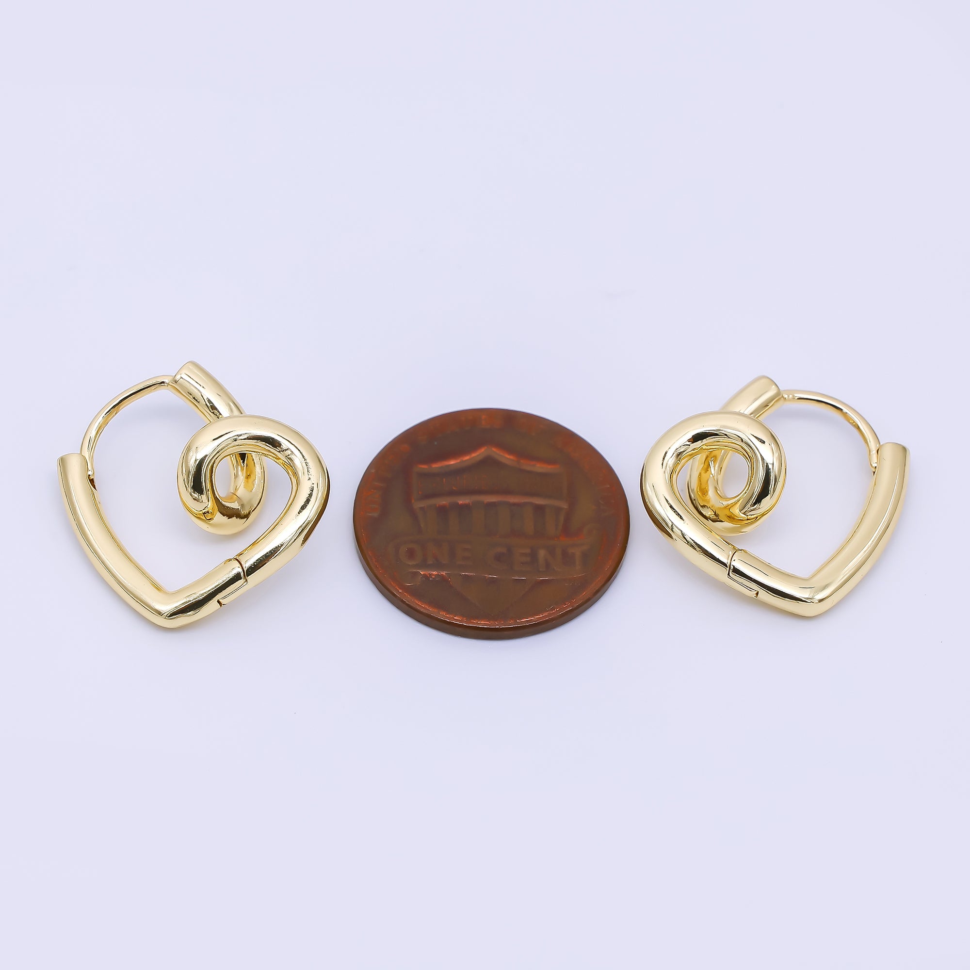 24K Gold Filled Love Twirled Heart Hinged Huggie Hoops Earrings | AJ-066