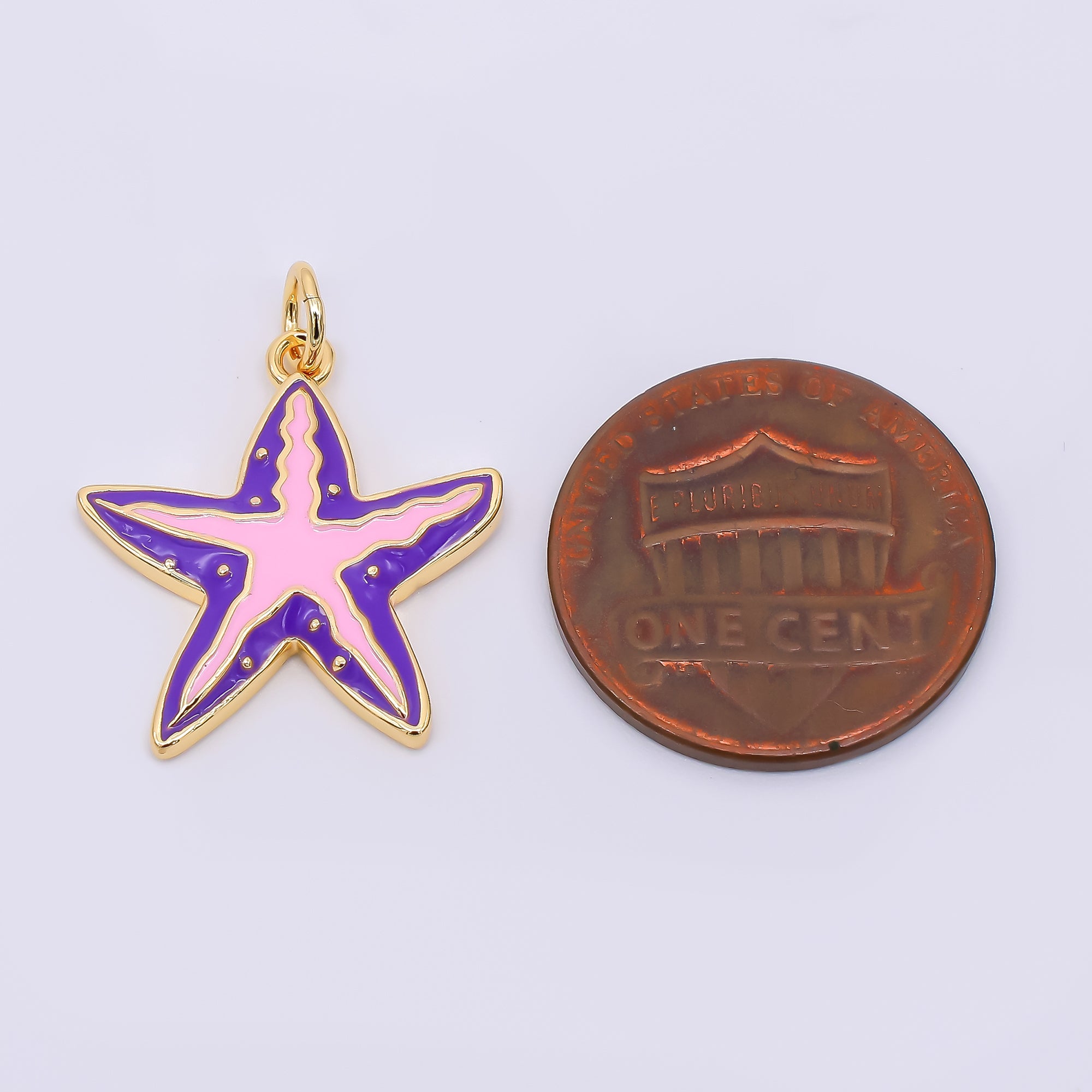 24K Gold Filled 19mm Enamel Art Purple & Pink Sea Starfish Animal Charm | AJ-385