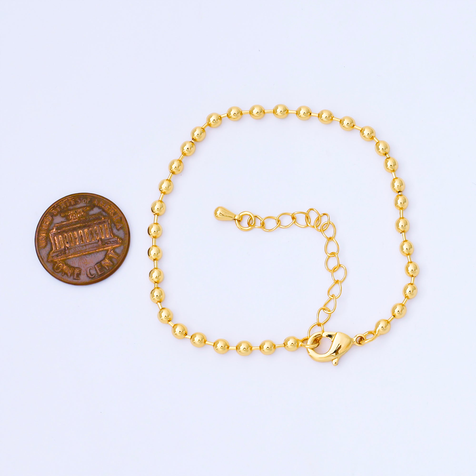24K Gold Filled Minimalist Round Ball Link Beaded Chain 7 Inch Bracelet | WA-1693