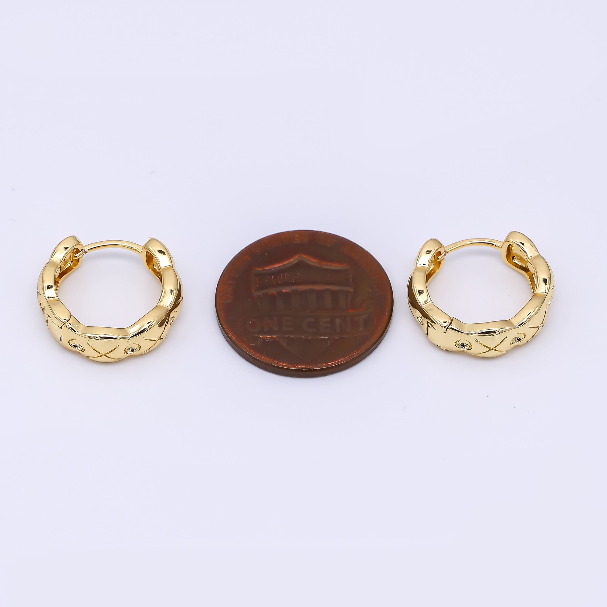 24K Gold Filled Simple Wavy Textured Lever Back Huggie Hoops Earrings | AJ-062