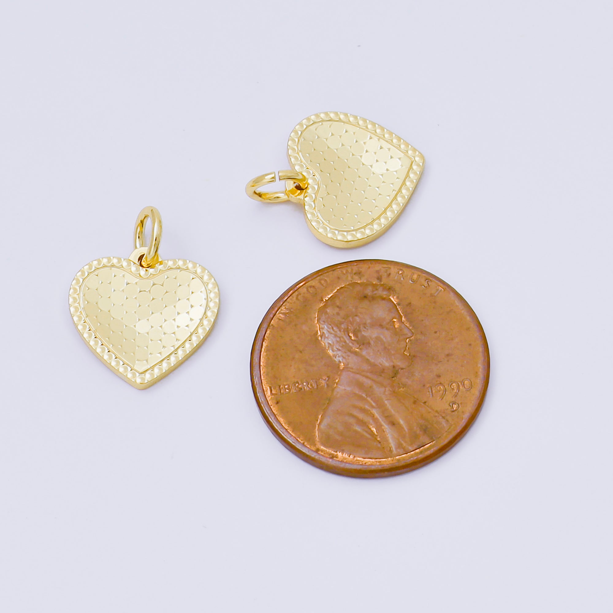 24K Gold Filled 12mm Lovely Polka Dot Pattern Heart Charm | AF1246