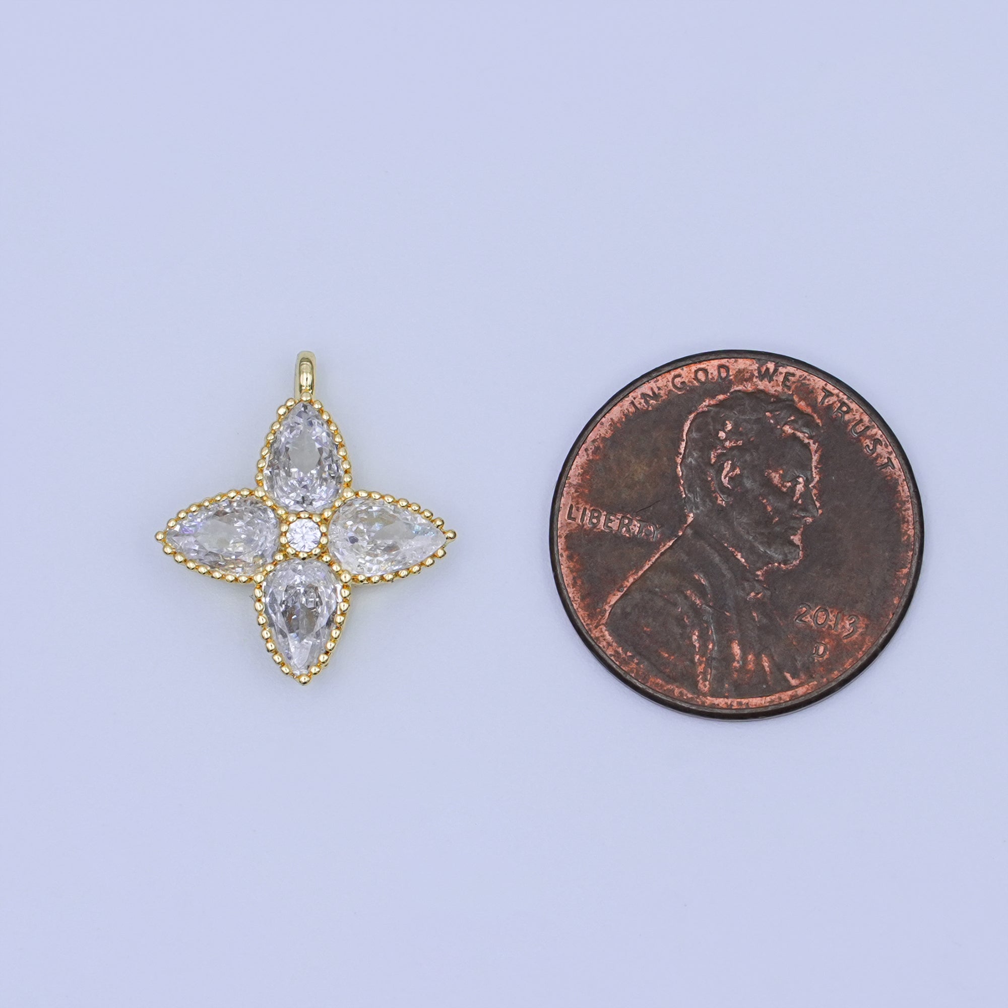 24K Gold Filled Clear Teardrop CZ Flower Charm | AJ293
