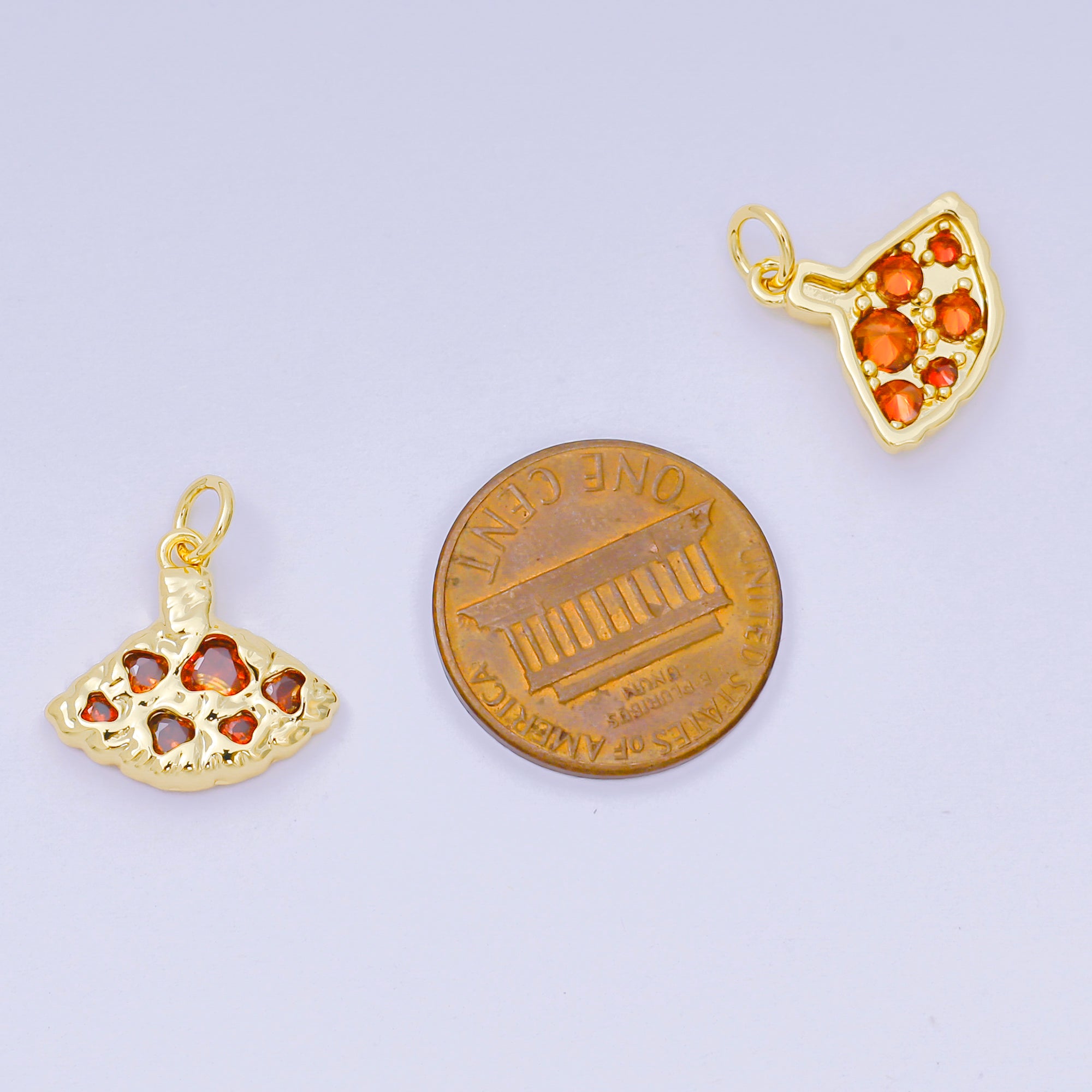 24K Gold Filled 14mm Red CZ Slice of Pizza Charm | AH-679