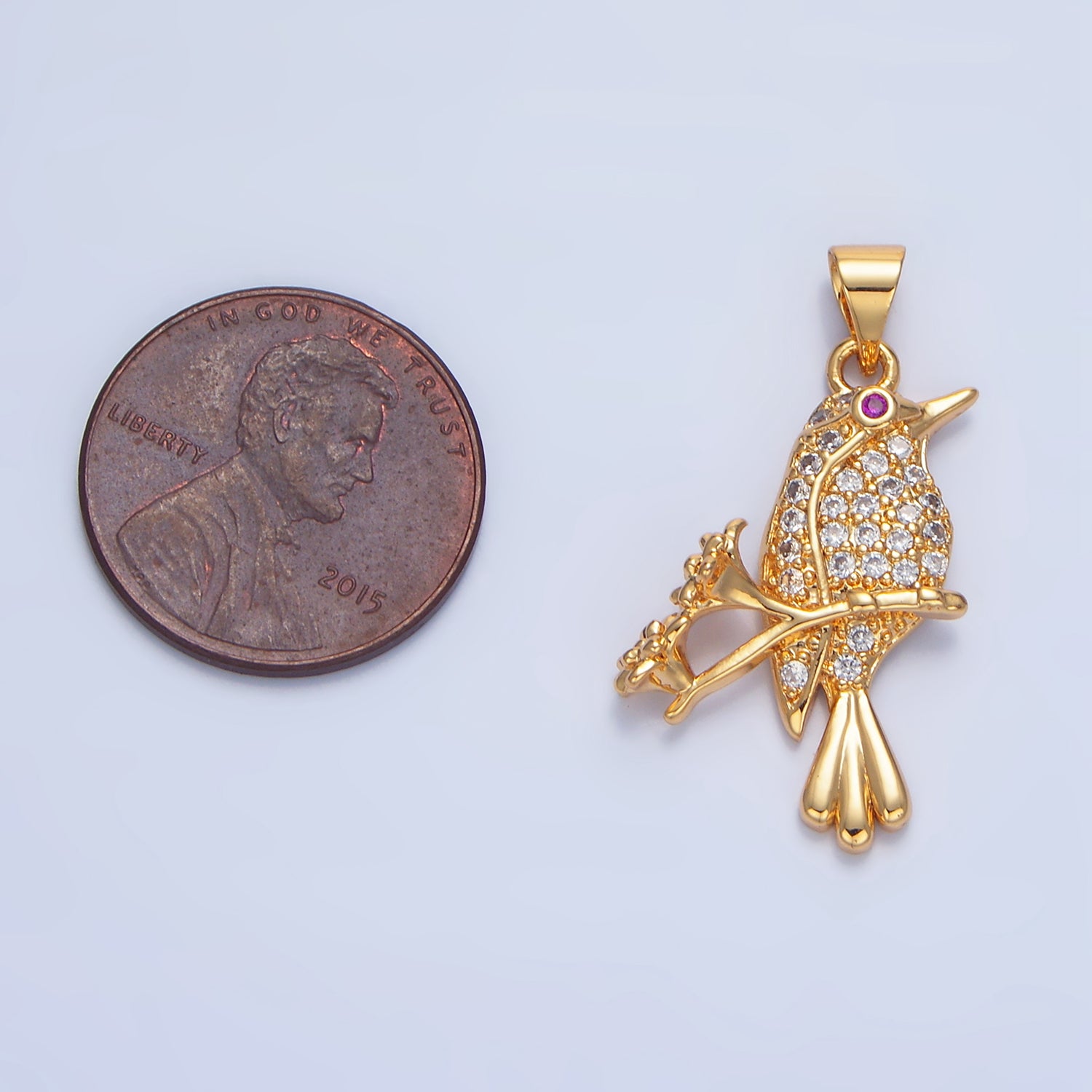 24K Gold Filled Flower Song Bird Micro Paved CZ Pendant | AA783