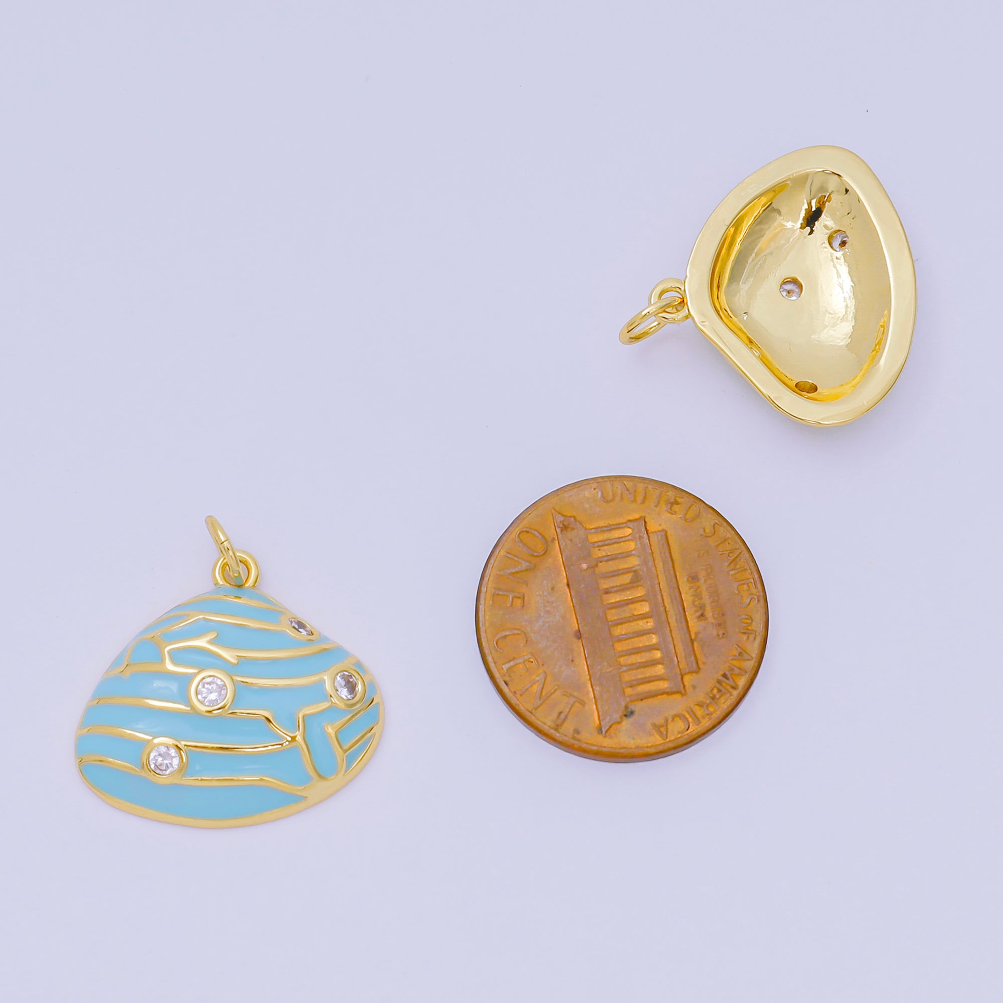24K Gold Filled 18mm Round CZ Enamel Art Ocean Rock Coral Charm in Red, Pink, & Green | D-166 D-126 D-240