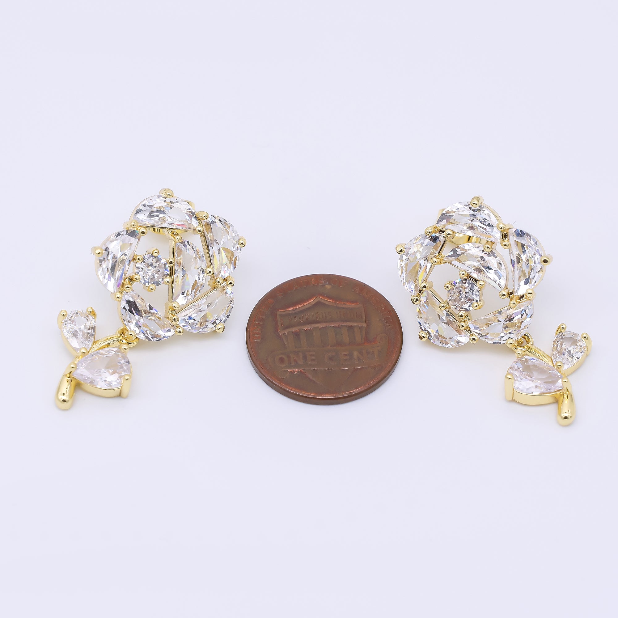 24K Gold Filled Clear CZ Cluster Rose Flower Stud Earrings | AI482