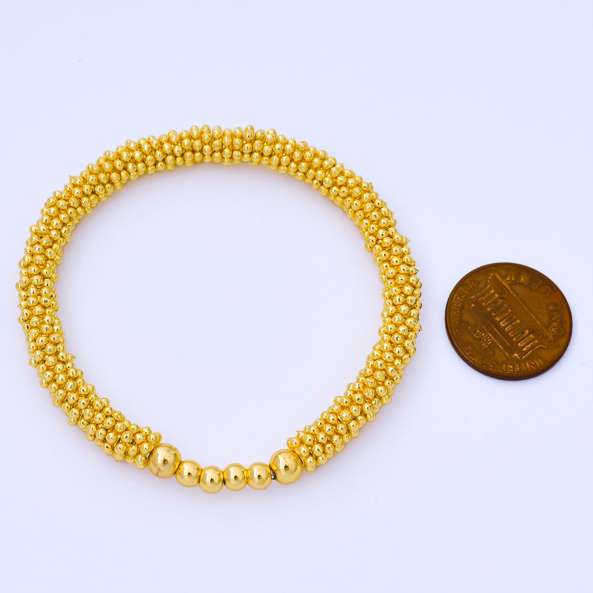 24K Gold Filled 6mm Geometric Bubble Ball Stretch Bracelet | WA-04020
