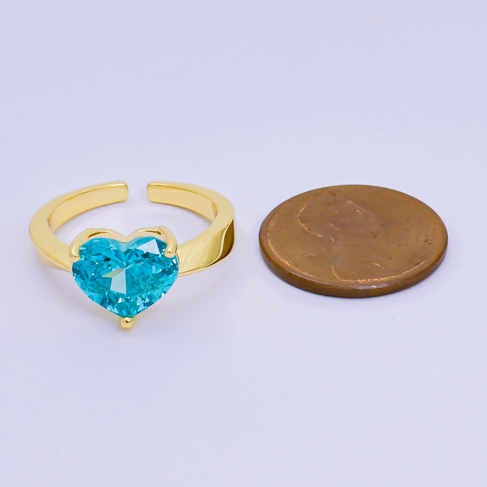 24K Gold Filled Heart-Shaped CZ Classic Love Solitaire Adjustable Ring in Green, Peach, & Pink | O-033 O-063 O-073 O-084, O-104 - O-106, O-108, O-110 - O-114, O-116