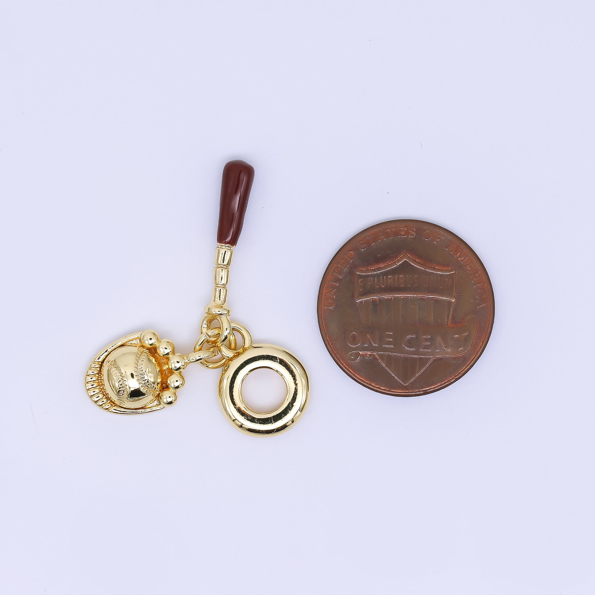 24K Gold Filled 20mm Baseball & Sticks Sports Set Rondelle Drop Charm | AC1643