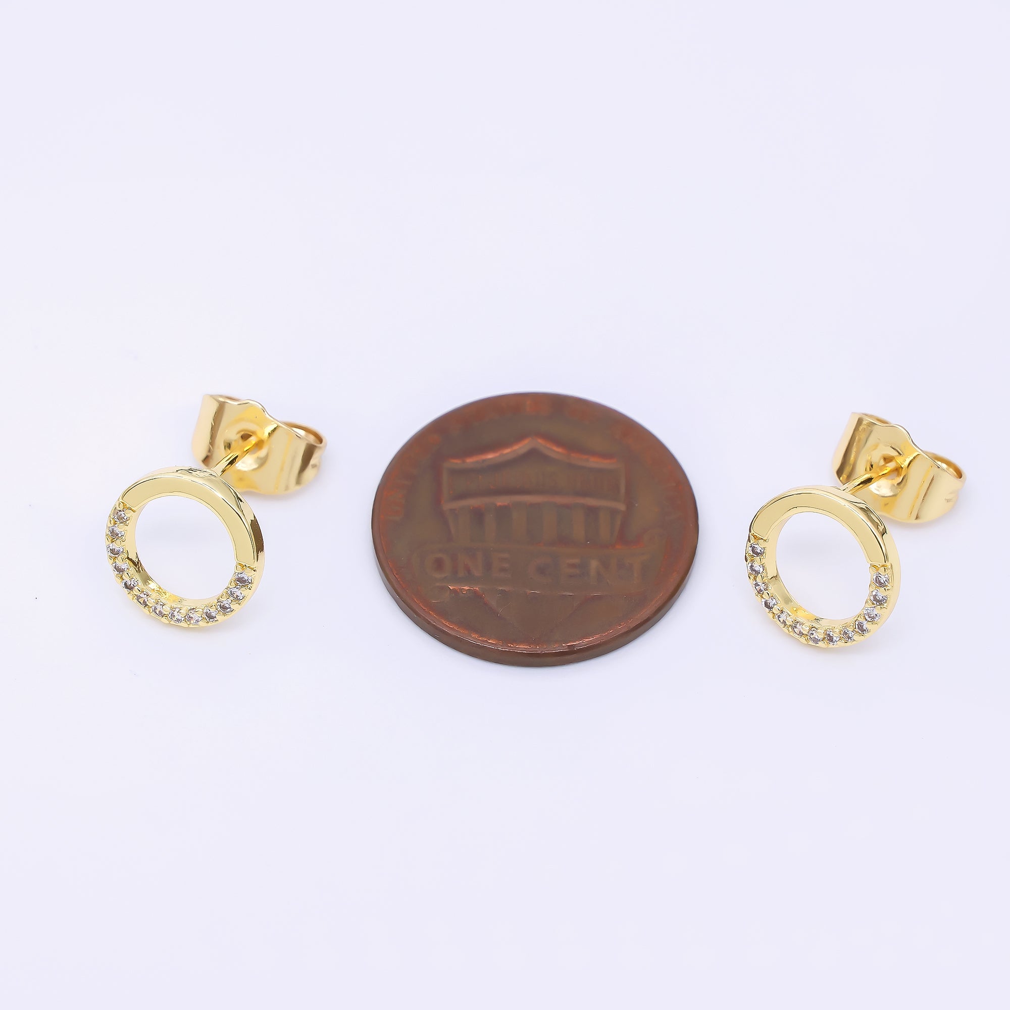 24K Gold Filled 9.5mm Micro Paved CZ Open Round Stud Earrings | AI463