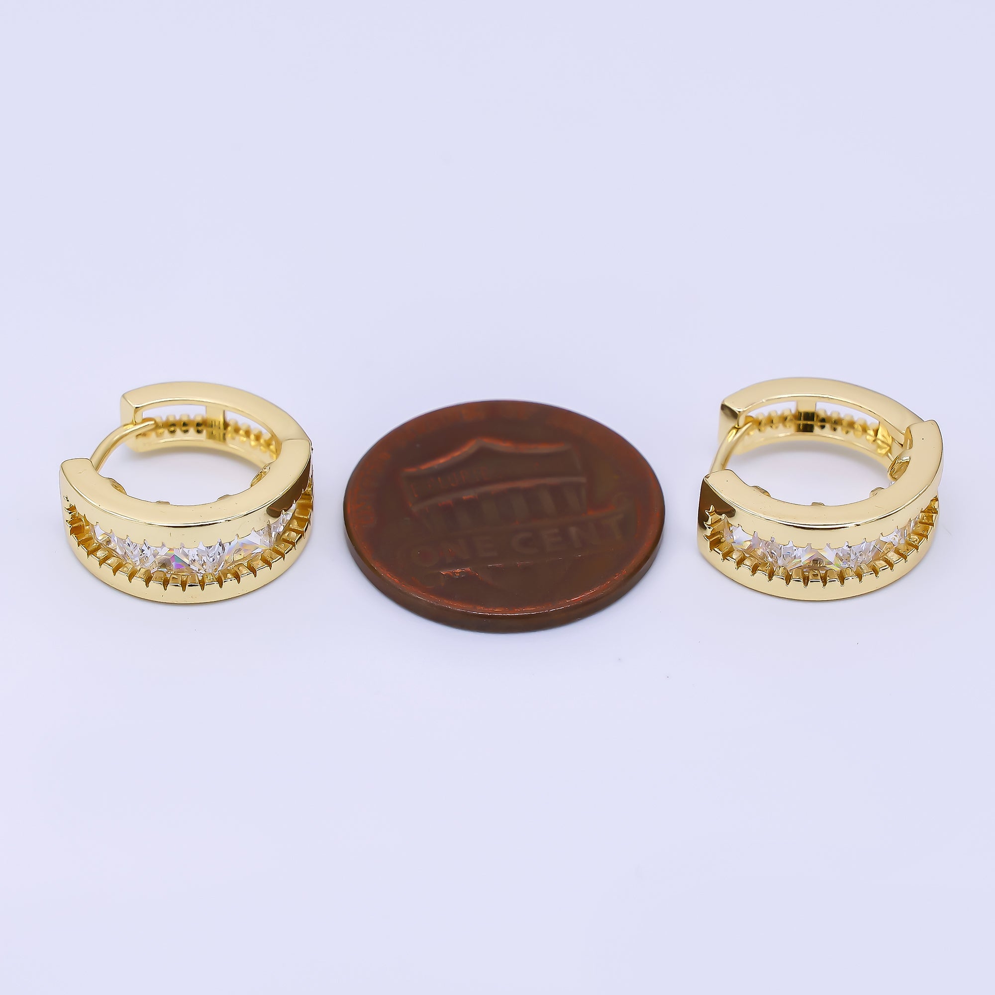 24K Gold Filled Clear CZ Modern Lever back Huggie Earrings | AJ-055