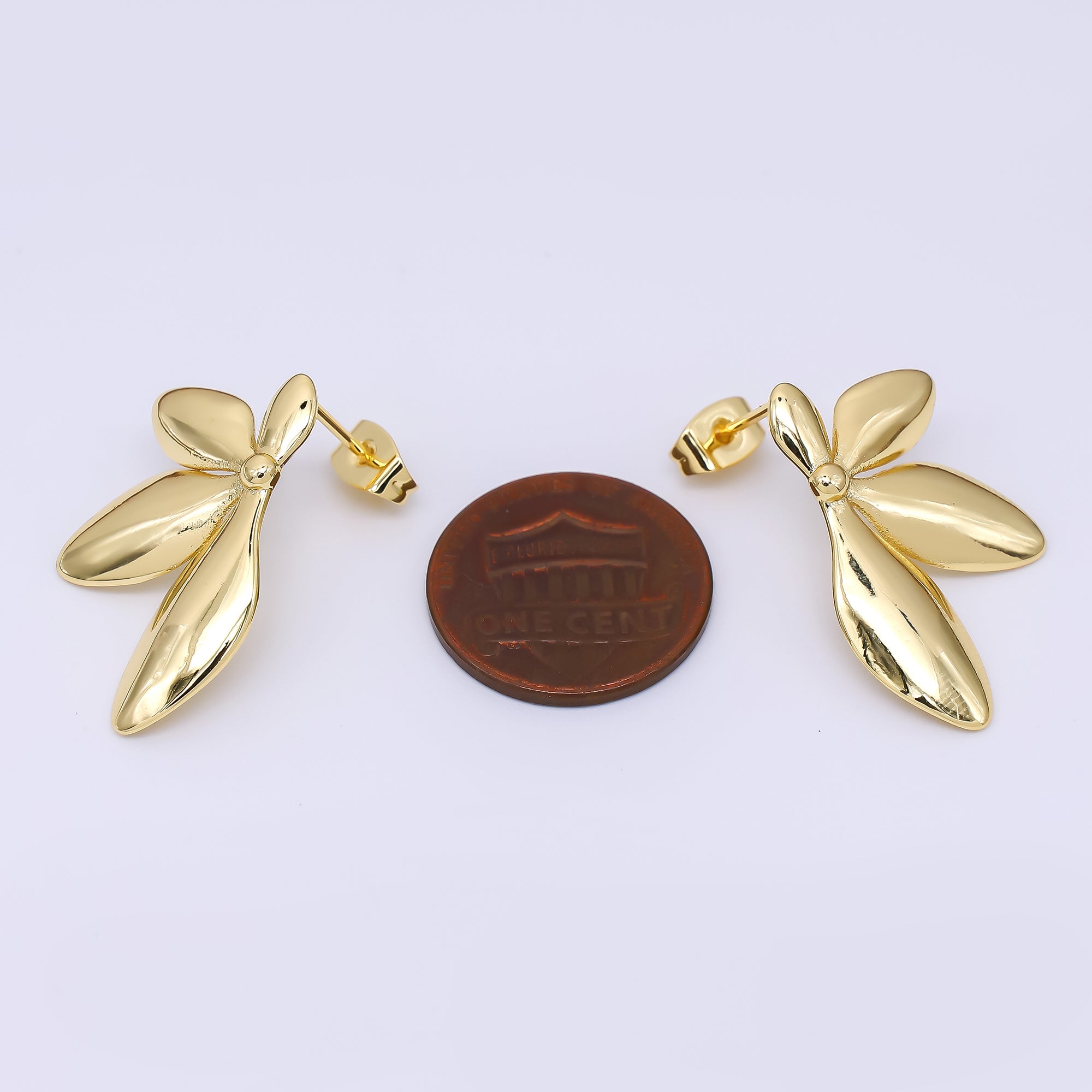 24K Gold Filled Half-Bloom 4-Petals Flower Stud Earrings | AJ-076