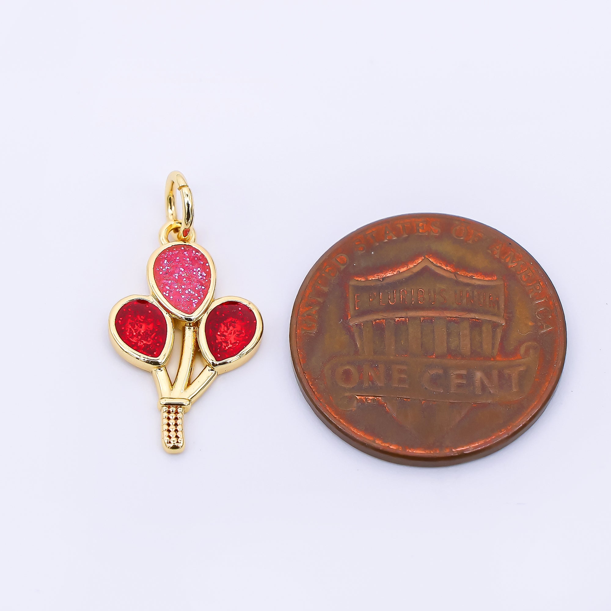 24K Gold Filled 17mm Red Crystal Quartz Triple Balloon Charm | AF-523