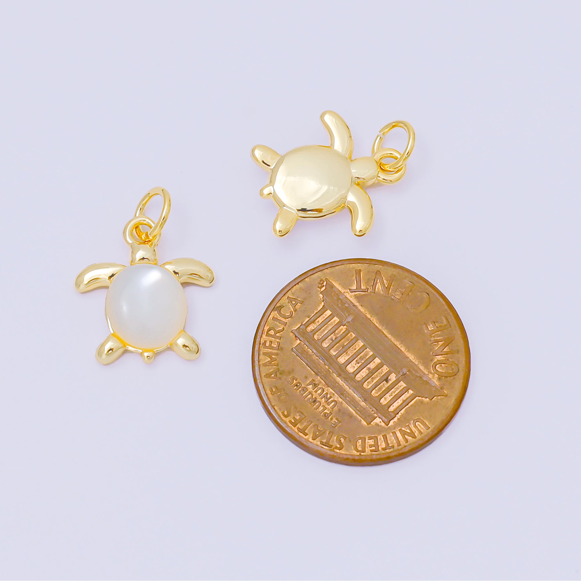 24K Gold Filled 13.5mm Under the Sea Turtle Shell Pearl Dainty Charm | M890