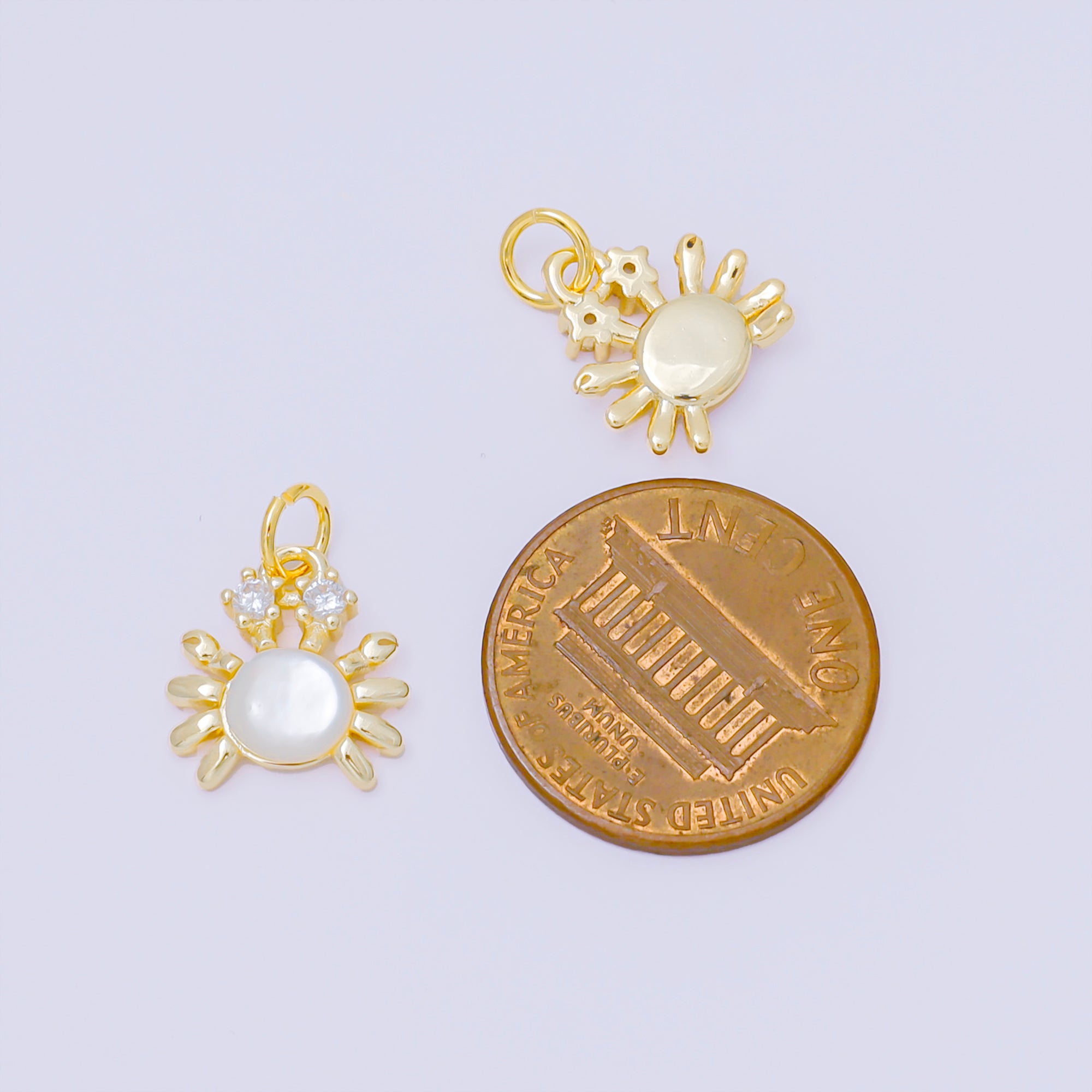 24K Gold Filled 12mm Mini Crab Charm Shell Pearl Animal Pendant | AC1589