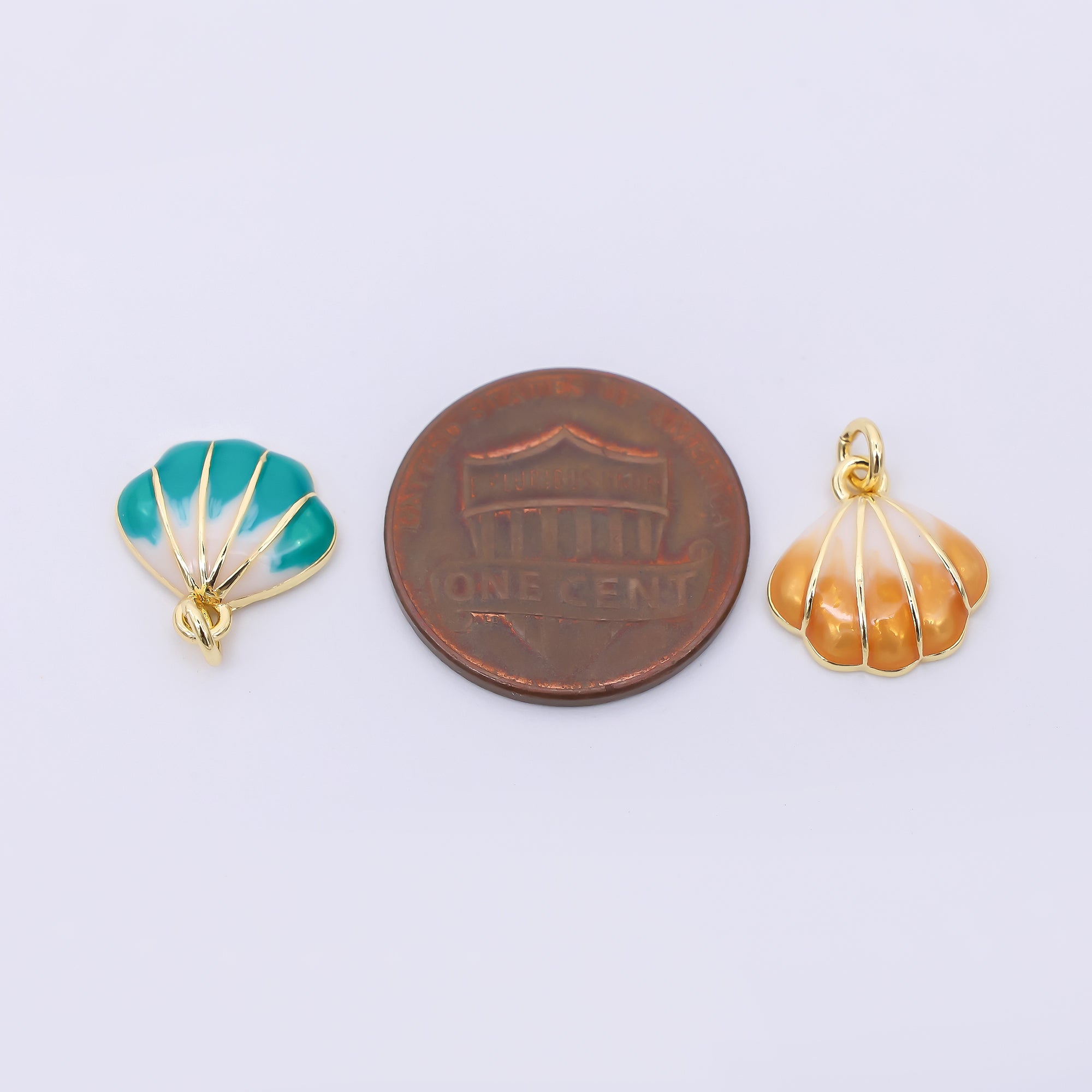 24K Gold Filled Green, Blue, Orange Gradient Enamel Scallop Clam Sea Shell Charm | AF545 AF546