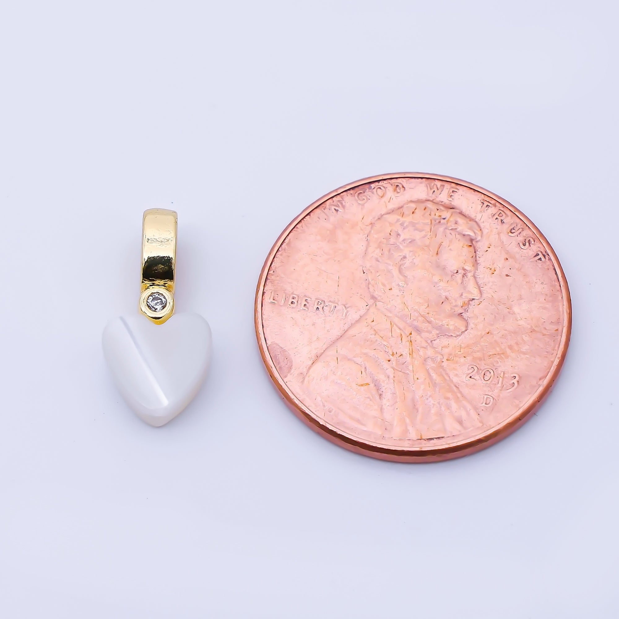 24K Gold Filled 13mm Heart Shell Pearl Clear CZ Bail Pendant | P1953