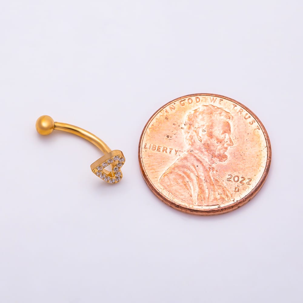 Titanium 4.5mm Open Micro Paved CZ Heart Curved Eyebrow Barbell Piercing Stud in Gold & Silver | BJ-00291 BJ-00292
