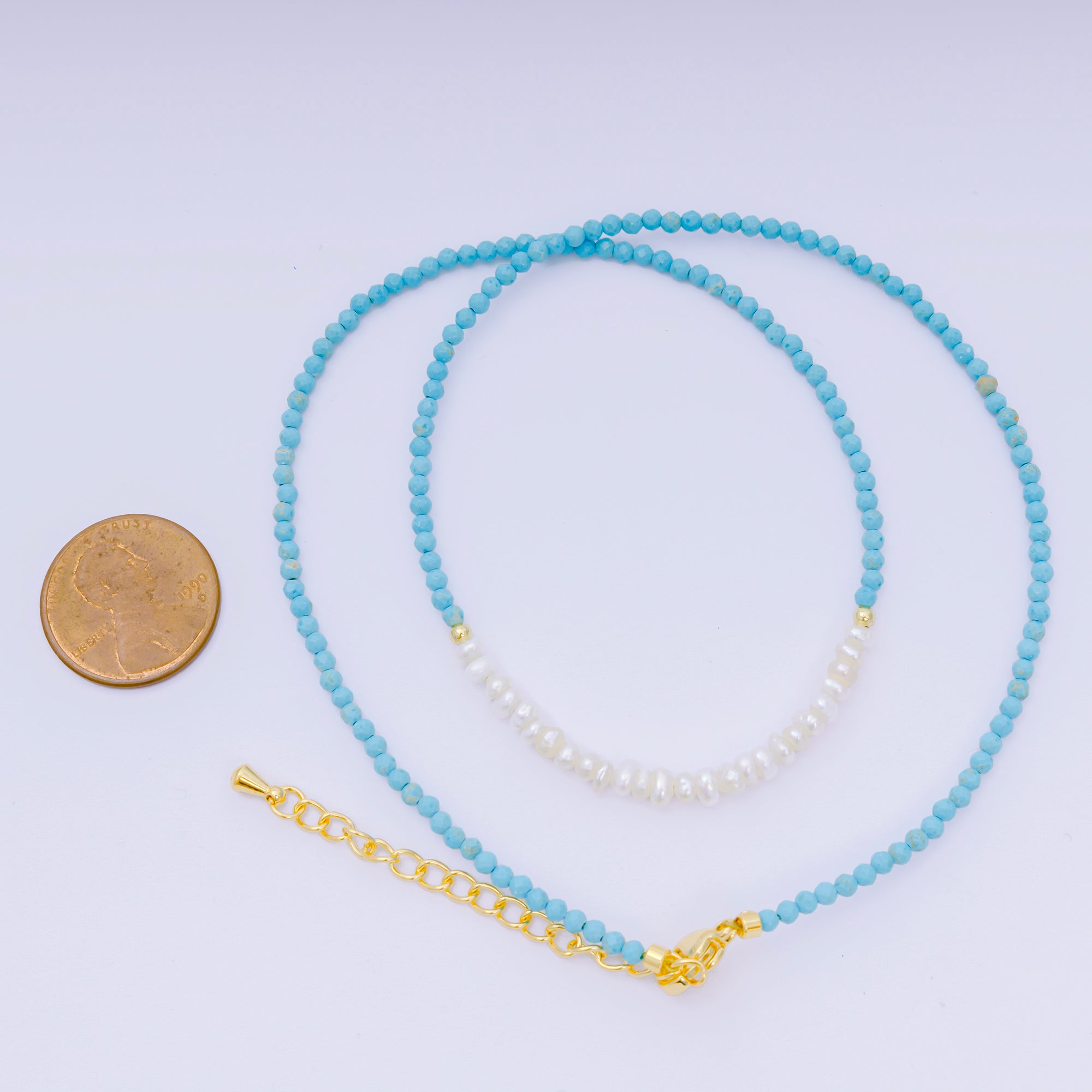 24K Gold Filled Freshwater Pearl Colorful Gemstone Bead Necklace 16.92 Inch with Extender | WA-3649 - WA-3671